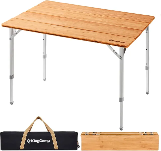 kingcamp-bamboo-folding-adjustable-height-camping-table-39x26-portable-with-alum image 1