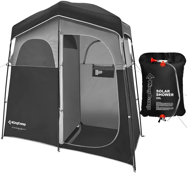 kingcamp-double-shower-tent-with-solar-shower-portable-privacy-camping-shower-an image 1