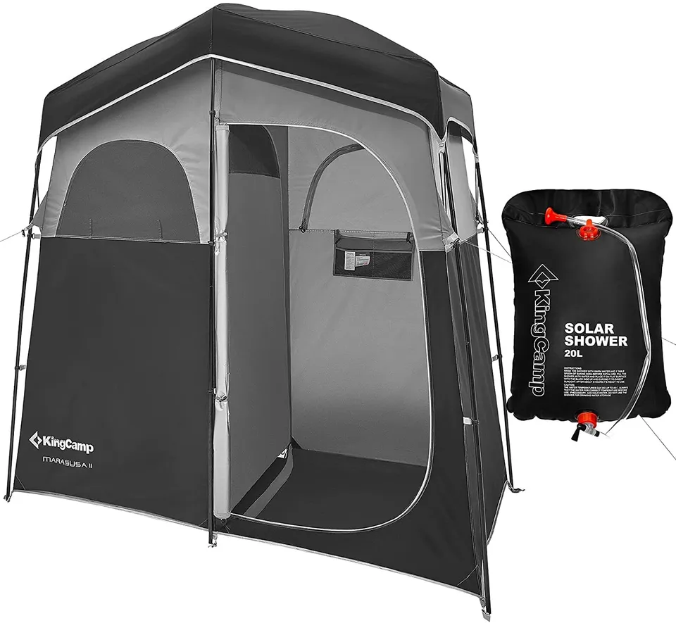 kingcamp-double-shower-tent-with-solar-shower-portable-privacy-camping-shower-an image 1