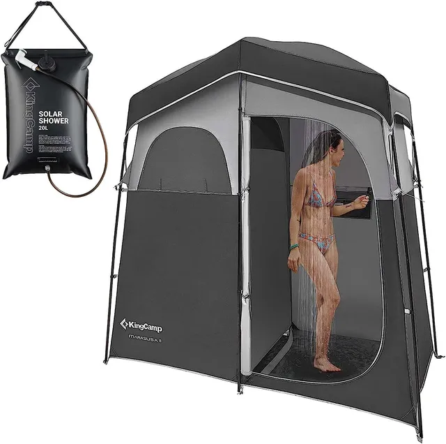 kingcamp-double-room-shower-tent-with-solar-shower-set image 1