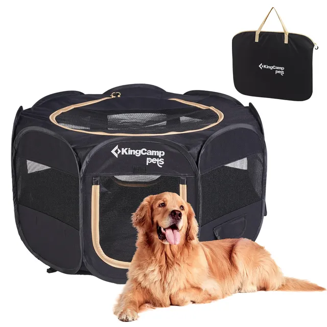 kingcamp-pets-ancona-dog-playpen-foldable-waterproof-3-sizes-for-small-to-large- image 1