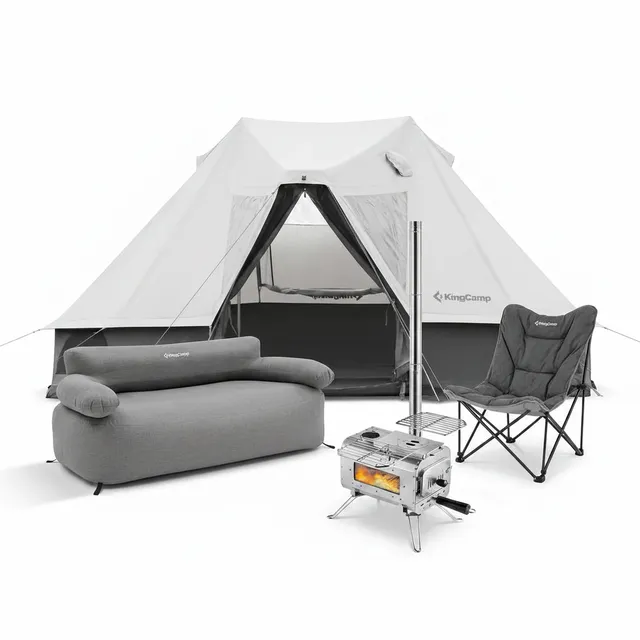 kingcamp-khan-villa-glamping-tent-4-in-1-bundle-with-stove image 1