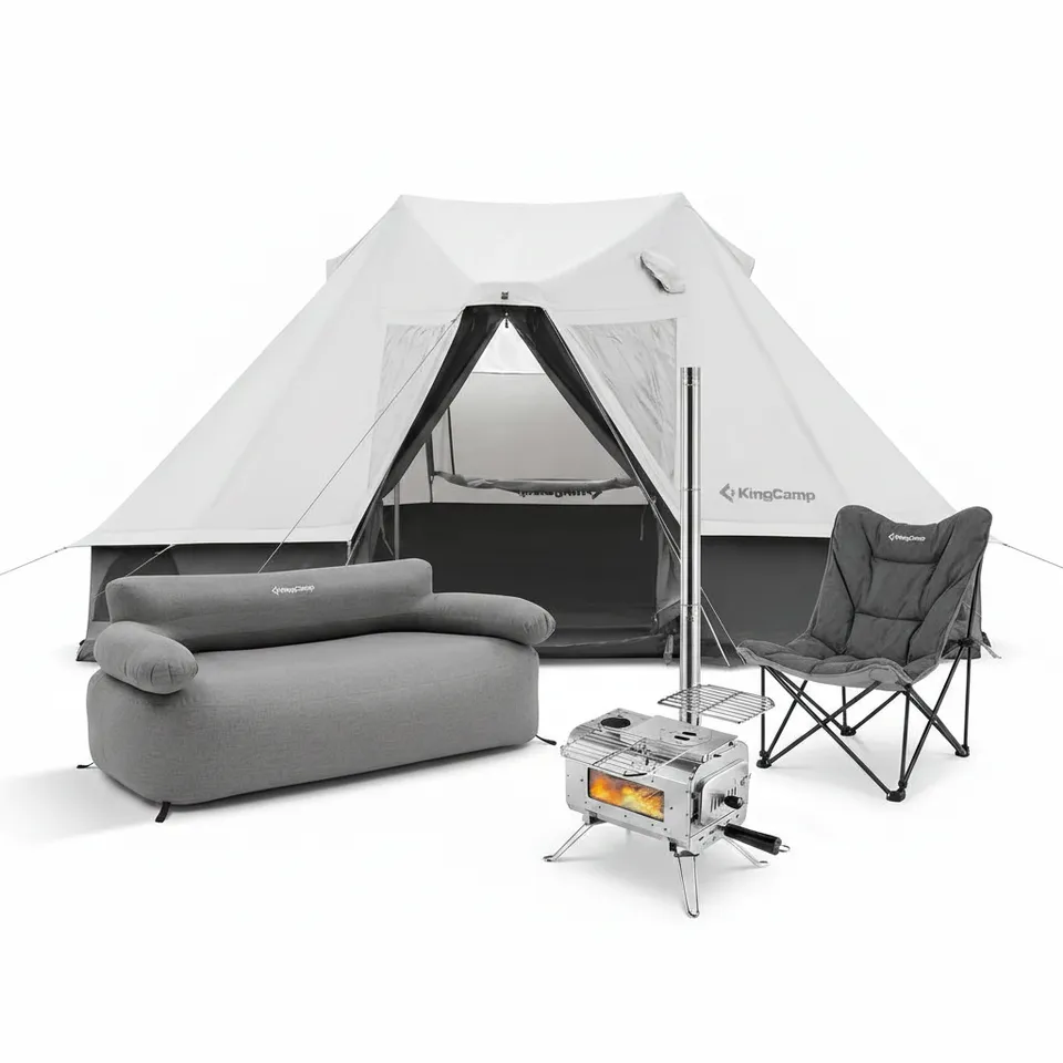 kingcamp-khan-villa-glamping-tent-4-in-1-bundle-with-stove image 1