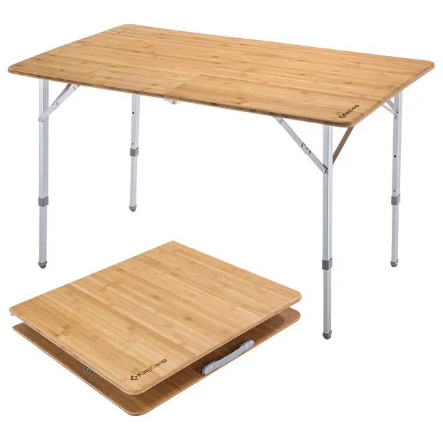 kingcamp-2-fold-6-person-bamboo-folding-table-47x27-adjustable-height-camping-pi image 1