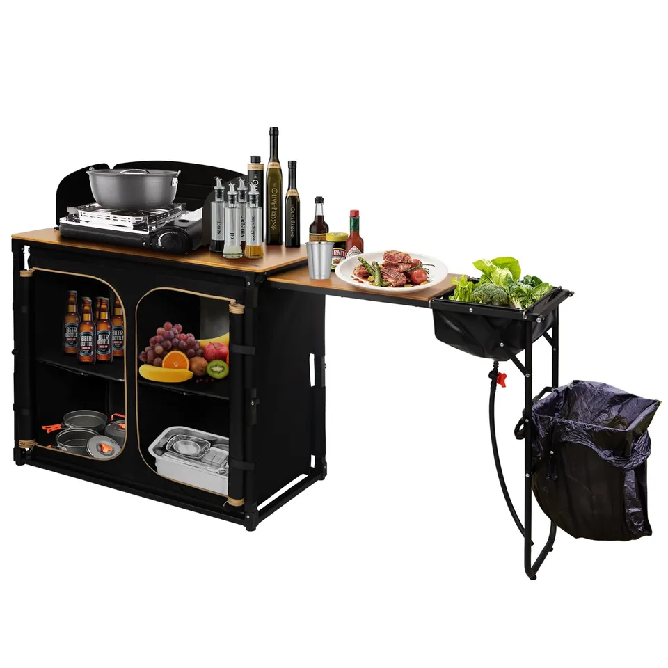 kingcamp-bamboo-plus-folding-camping-kitchen-table-with-sink-bamboo-top-multi-fu image 1