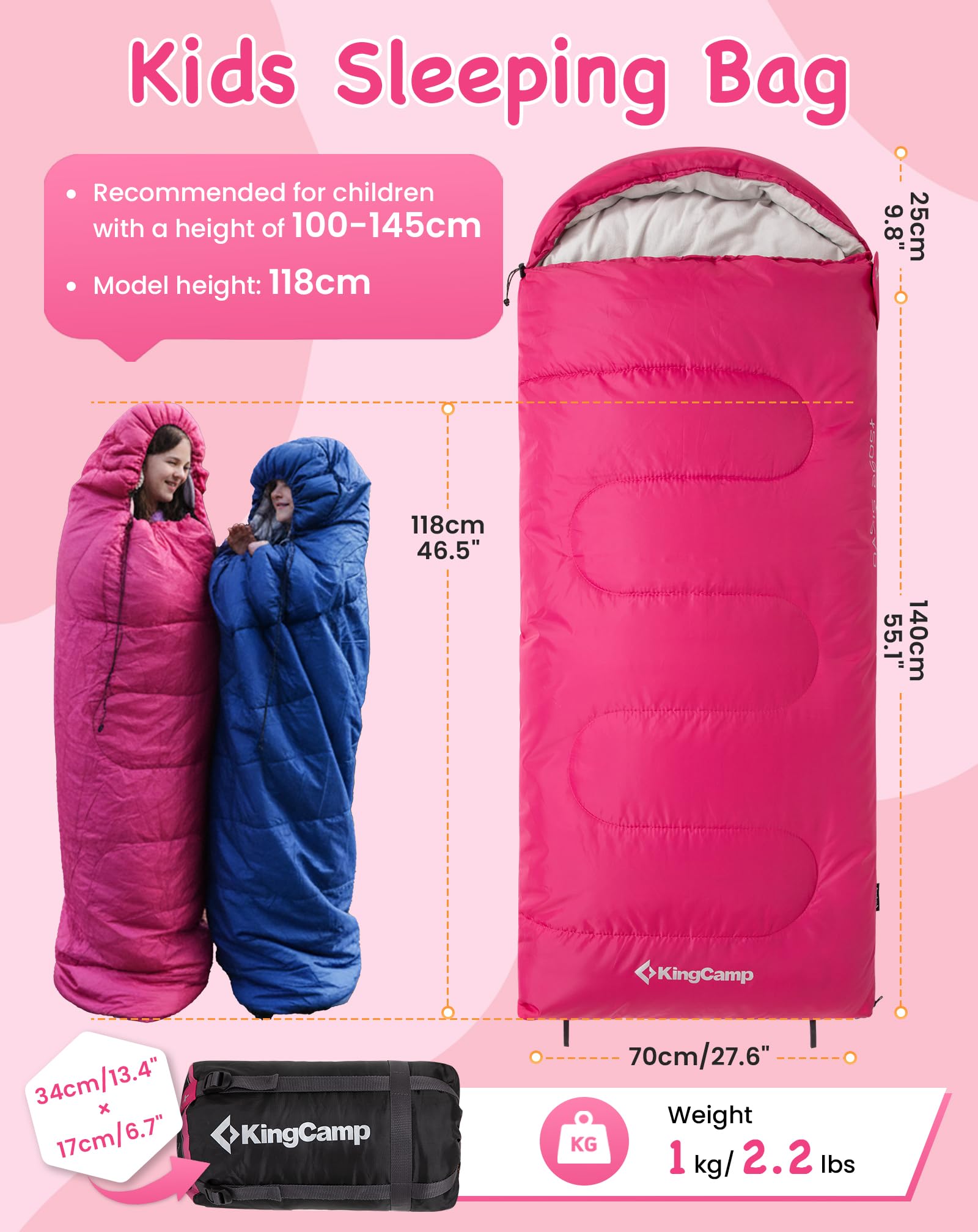 kingcamp-oasis-250s-kids-flannel-sleeping-bag-warm-roomy-and-kid-friendly image 3