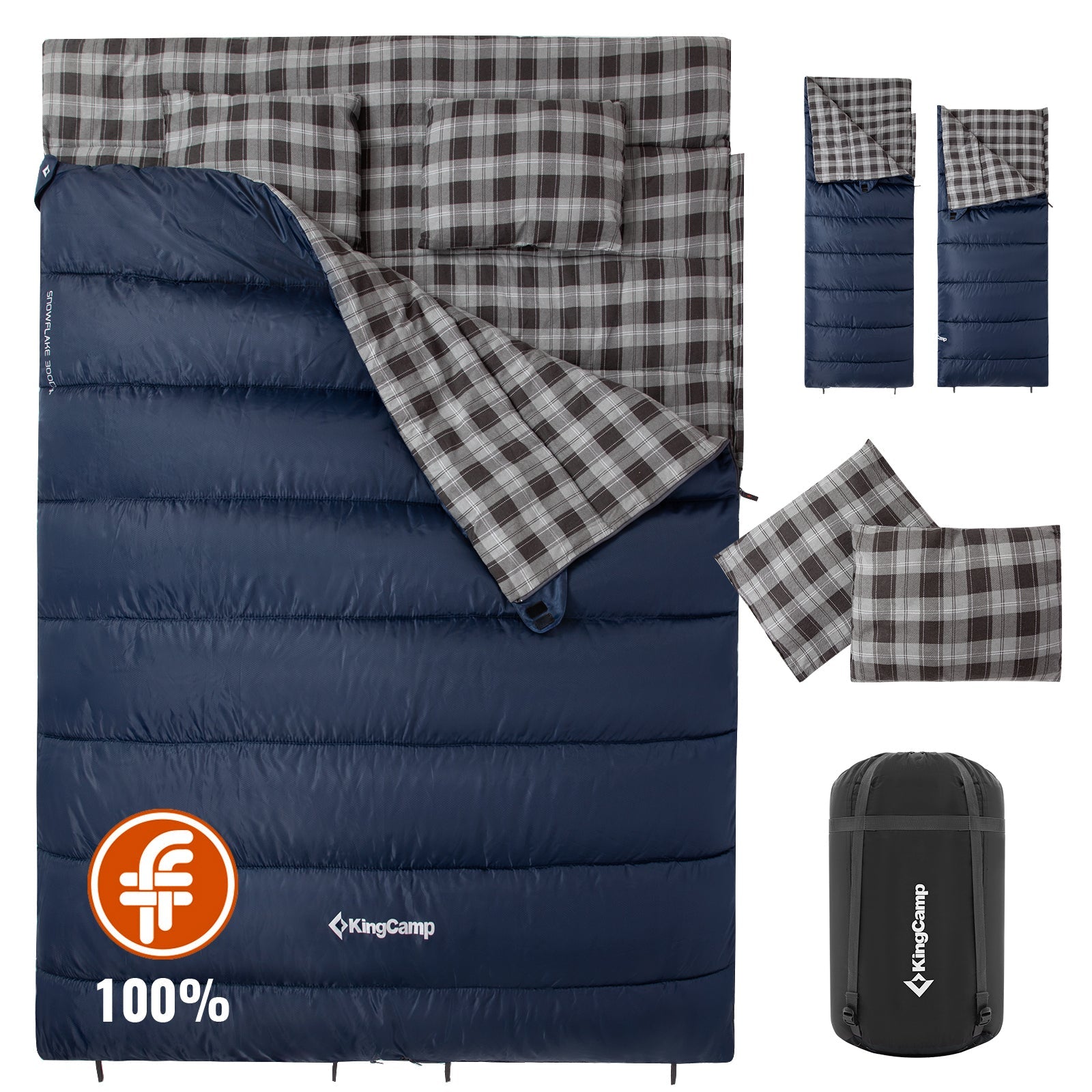 kingcamp-snowflake-300-flannel-double-sleeping-bag-extra-wide-2-person image 1