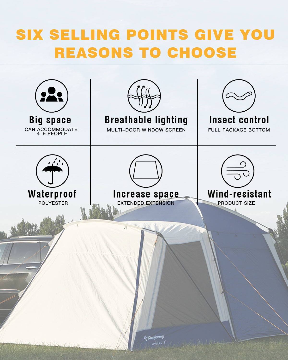kingcamp-camping-square-3-season-suv-tent-with-screen-room image 5