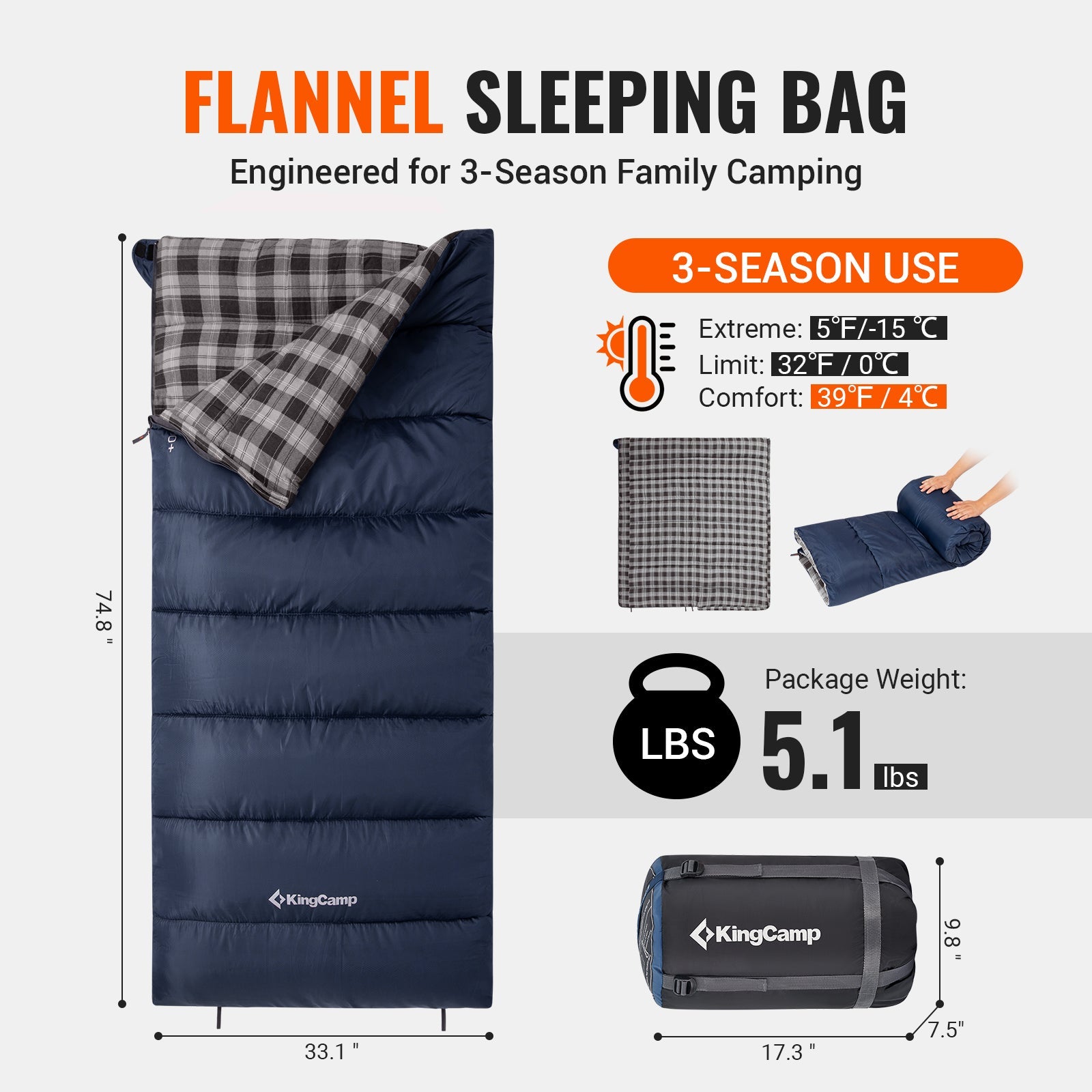 kingcamp-snowflake-400-flannel-single-sleeping-bag image 8