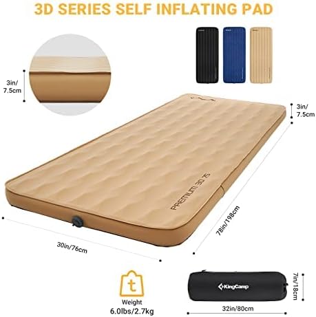 kingcamp-khaki-single-3d-3-inch-thick-self-inflating-sleeping-mattress-insulated image 8