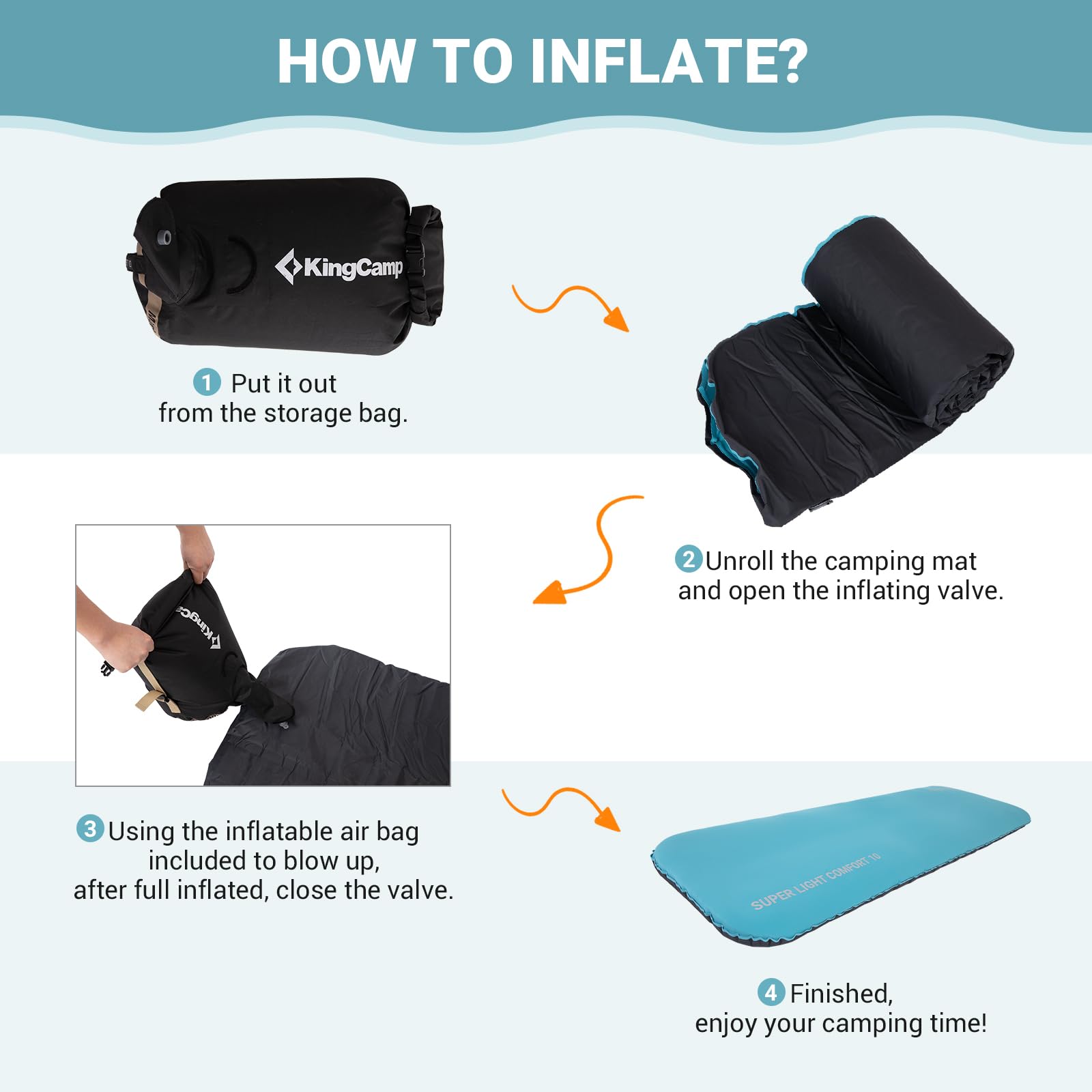 kingcamp-hybrid-foam-topper-inflatable-sleeping-pad-r-value-4-9-4-inch-thick image 7