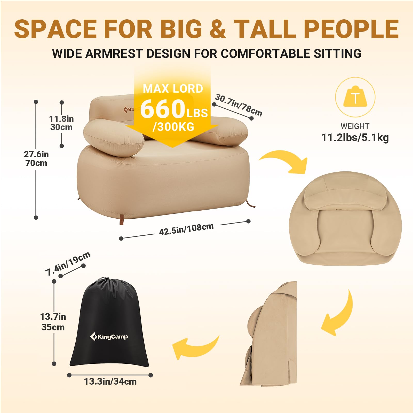 kingcamp-premium-single-inflatable-sofa-chair-khaki image 2