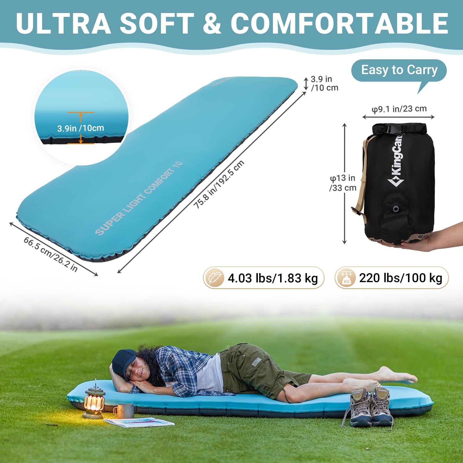 kingcamp-hybrid-foam-topper-inflatable-sleeping-pad-r-value-4-9-4-inch-thick image 2
