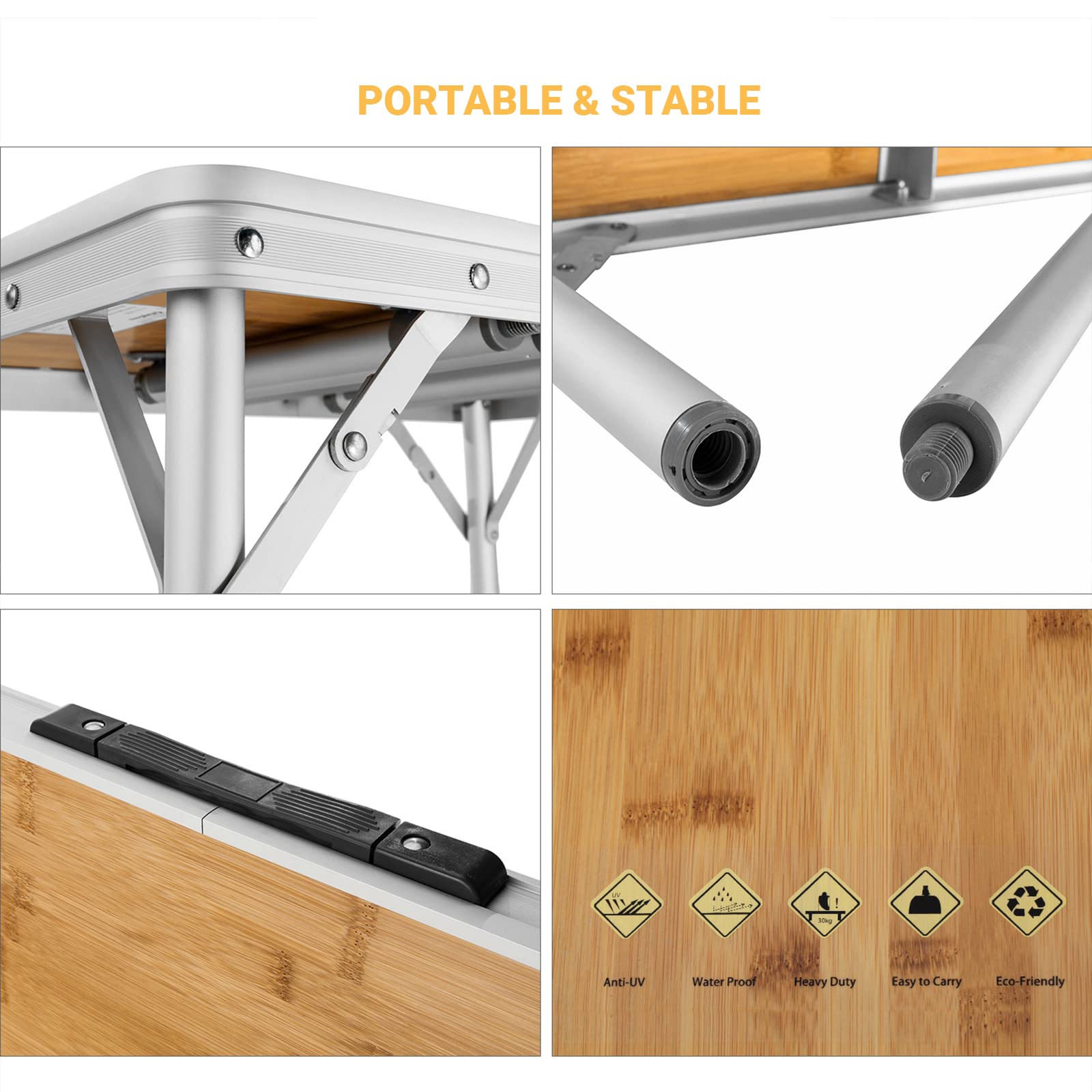 kingcamp-adjustable-bamboo-picnic-camping-table-with-aluminum-frame image 4