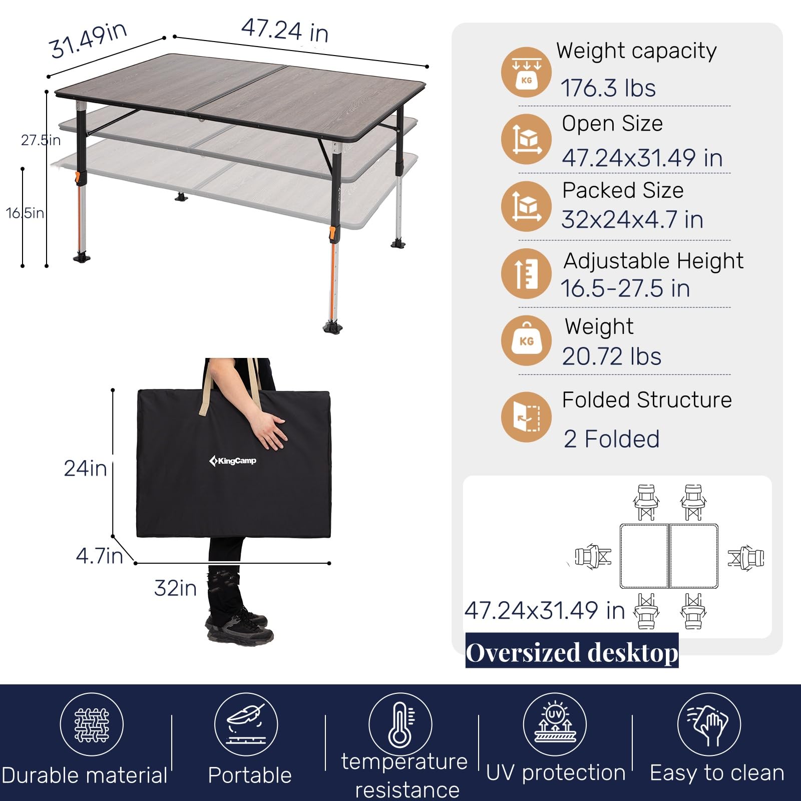 kingcamp-granite-p12080-folding-fiberglass-camping-table-47x31 image 3
