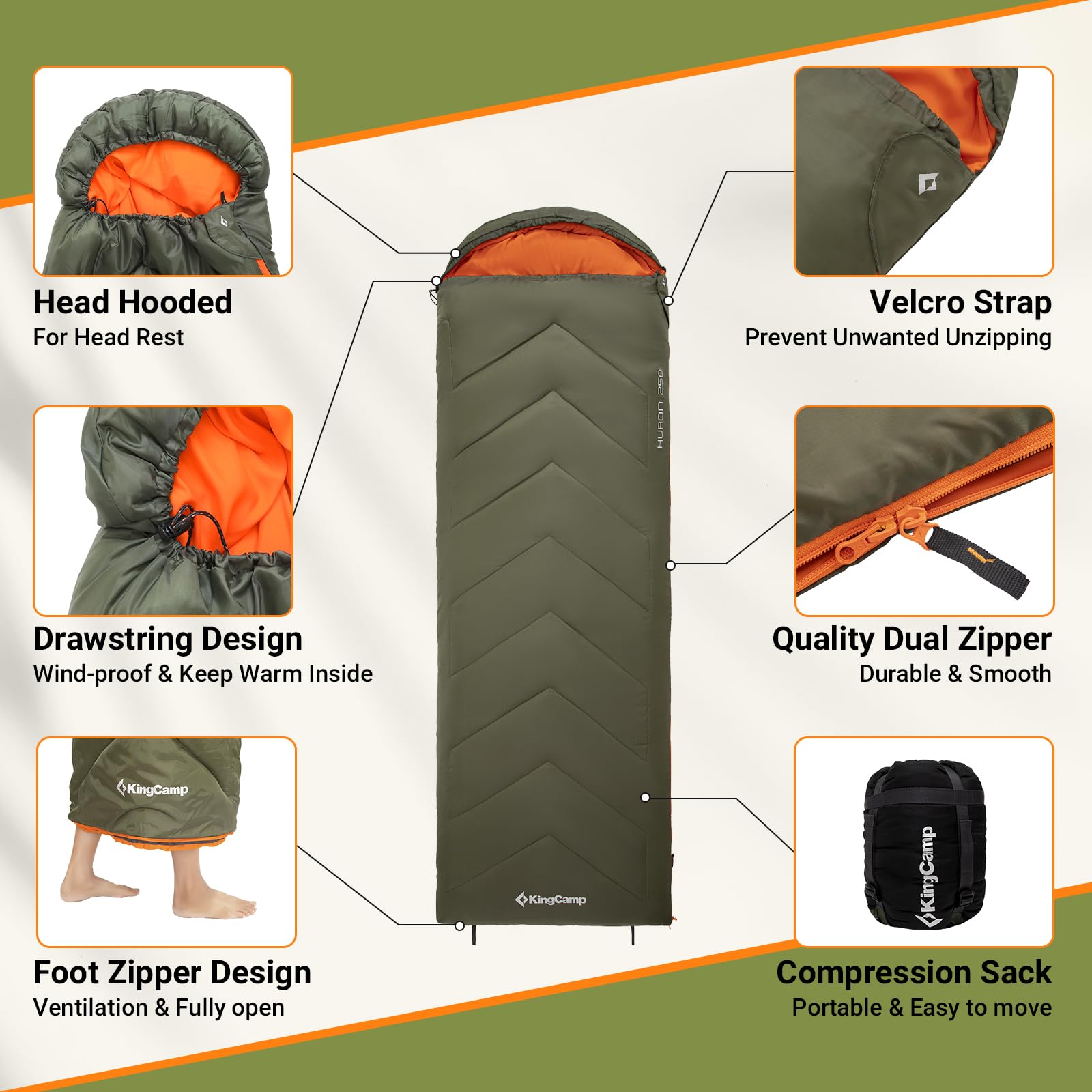 kingcamp-huron-250-hooded-rectangular-sleeping-bag image 5