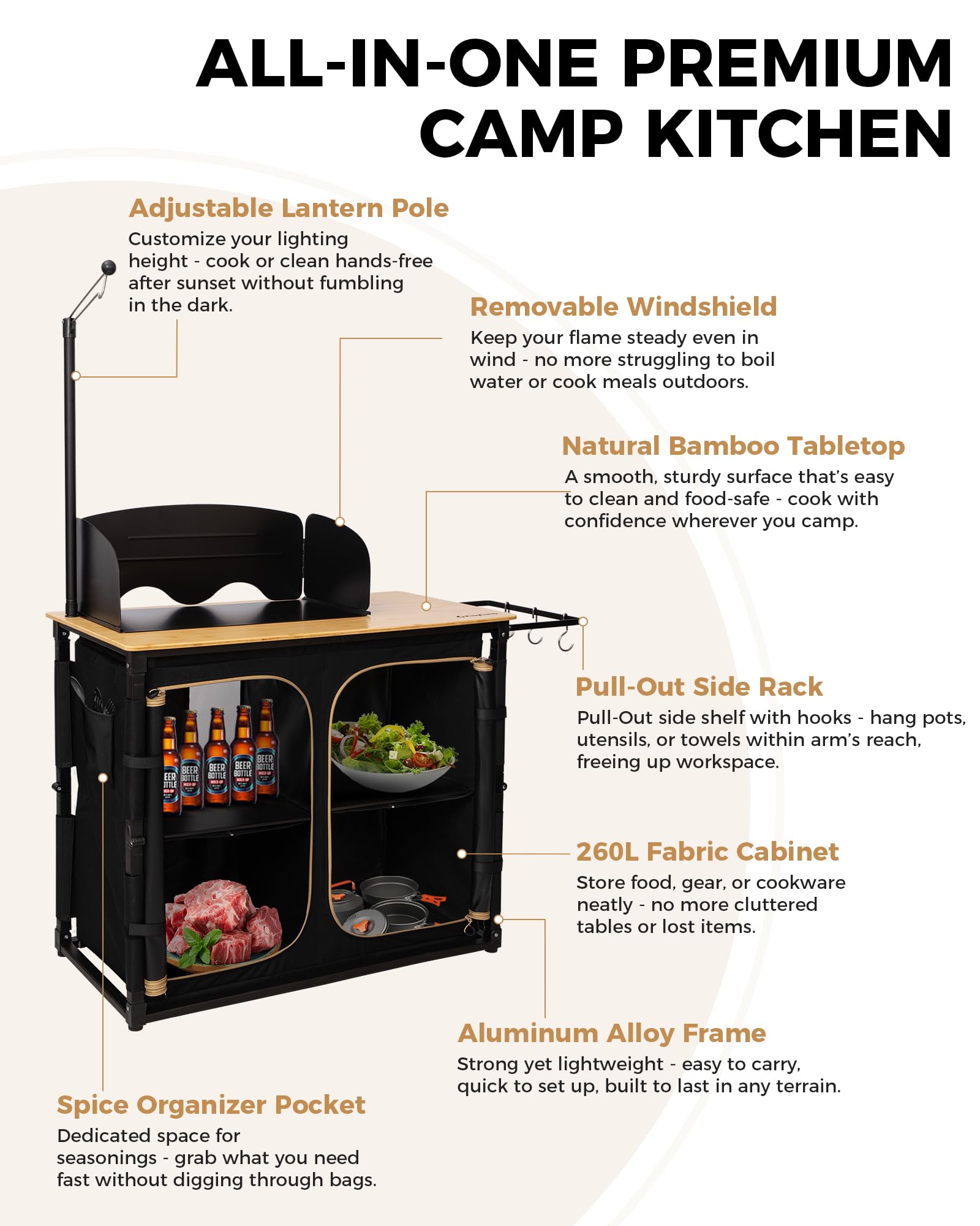kingcamp-bamboo-camping-kitchen-table-with-lantern-stand-all-in-one-outdoor-cook image 6