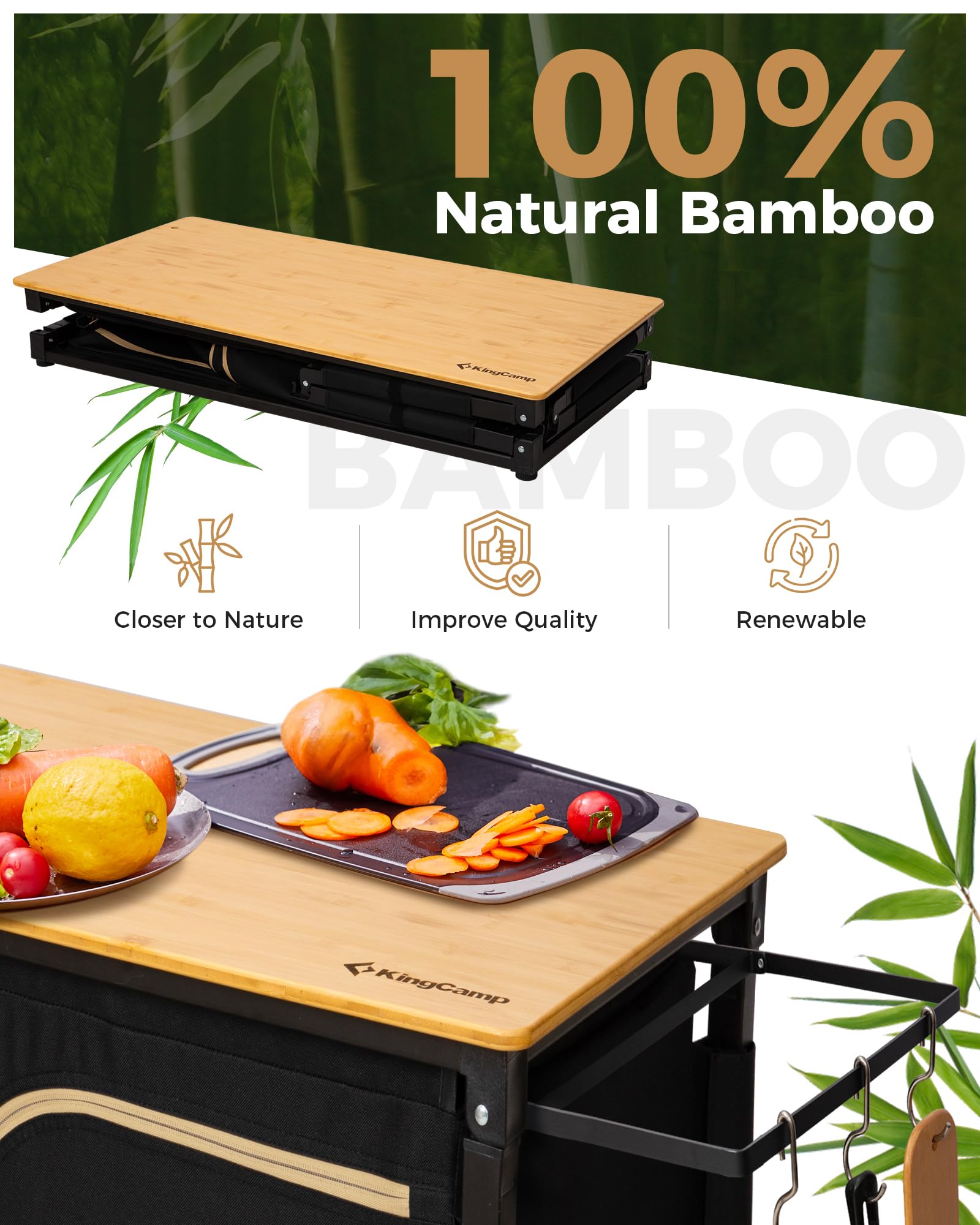 kingcamp-bamboo-camping-kitchen-table-with-lantern-stand-all-in-one-outdoor-cook image 8