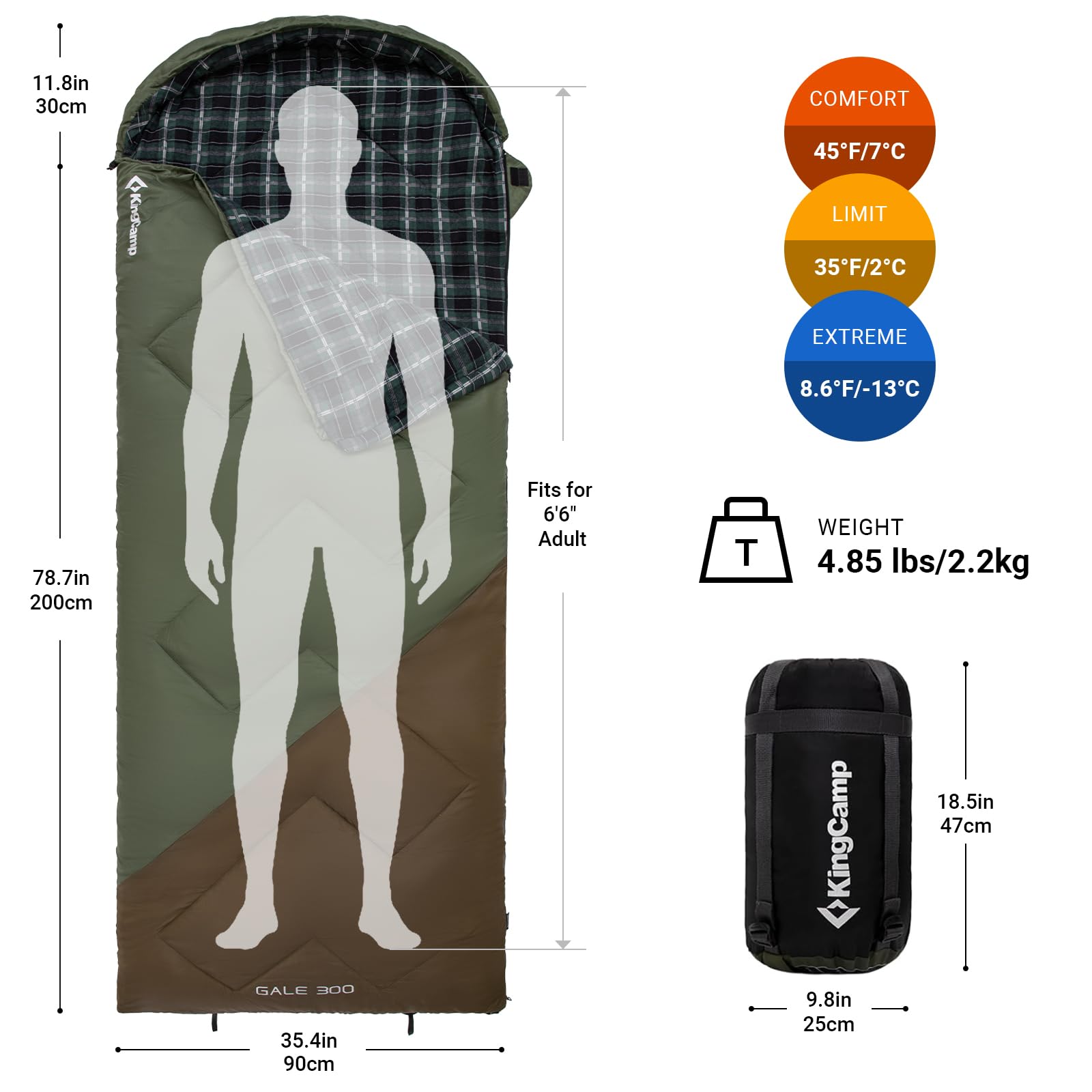 kingcamp-gale-300-sleeping-bag-envelope-with-hood image 7