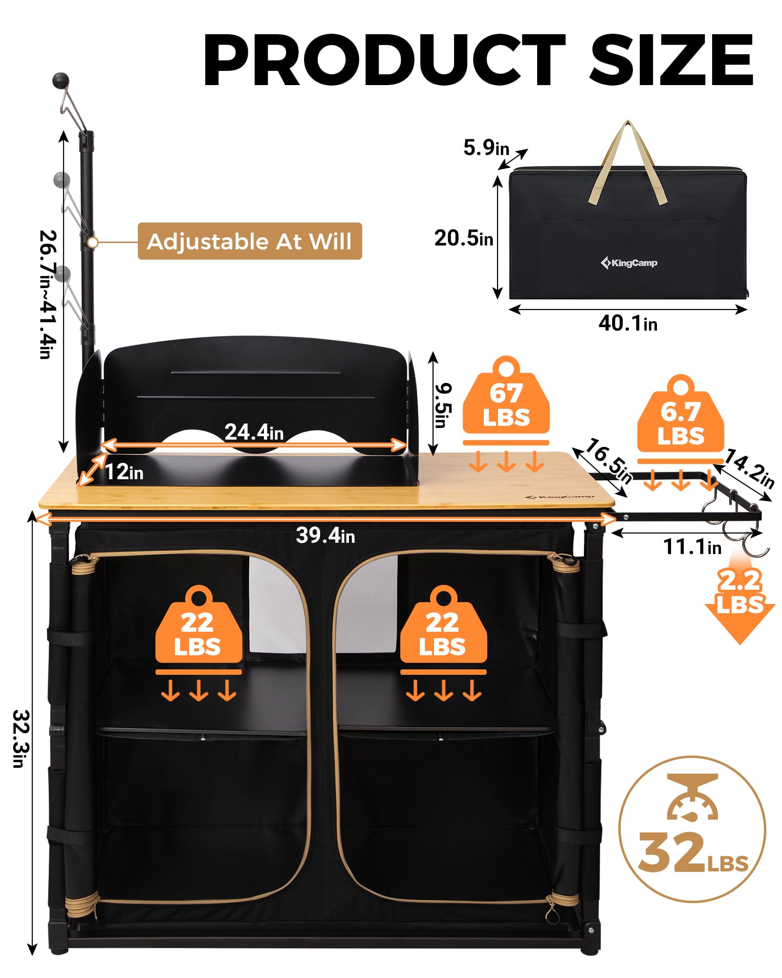 kingcamp-bamboo-camping-kitchen-table-with-lantern-stand-all-in-one-outdoor-cook image 5