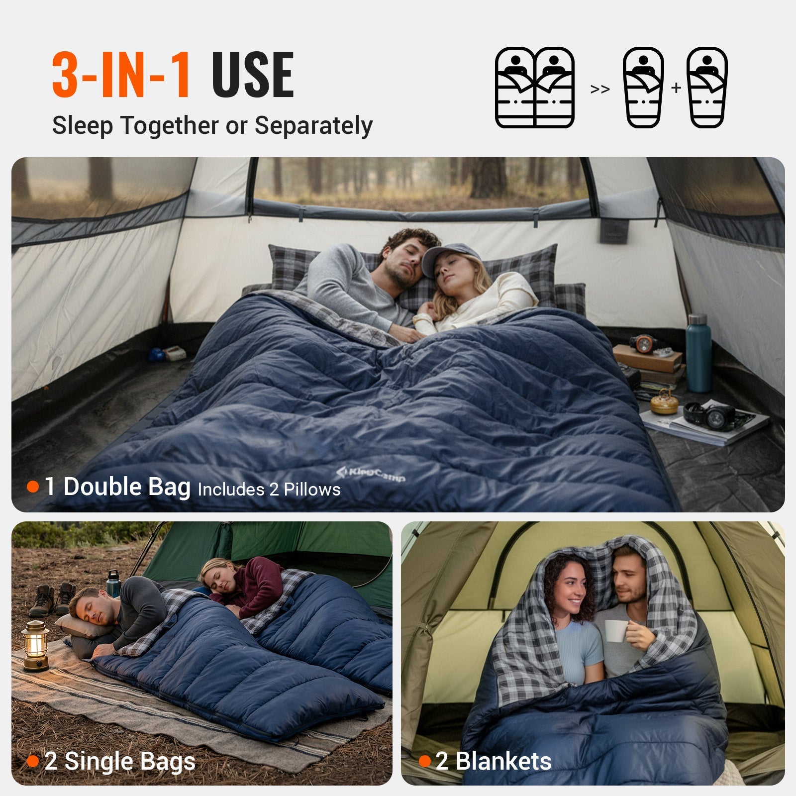 kingcamp-snowflake-300-flannel-double-sleeping-bag-extra-wide-2-person image 7
