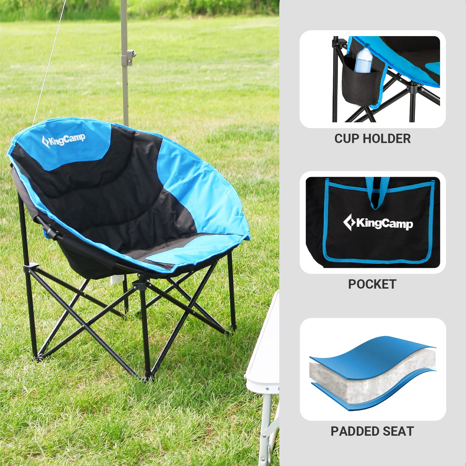 kingcamp-moon-camping-chair-oversized-padded-round-saucer-chair-with-cup-holder image 2