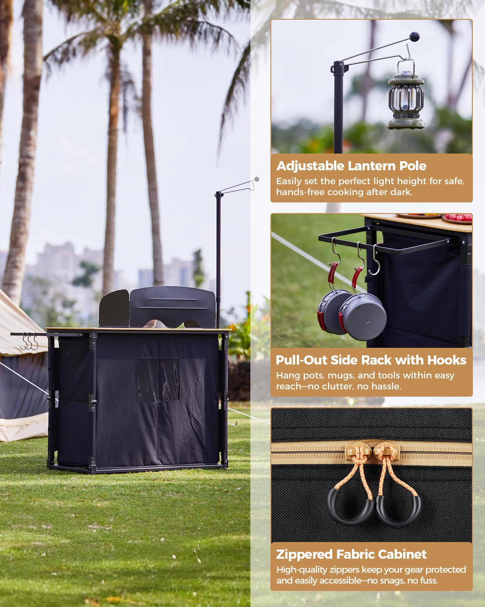 kingcamp-bamboo-camping-kitchen-table-with-lantern-stand-all-in-one-outdoor-cook image 7
