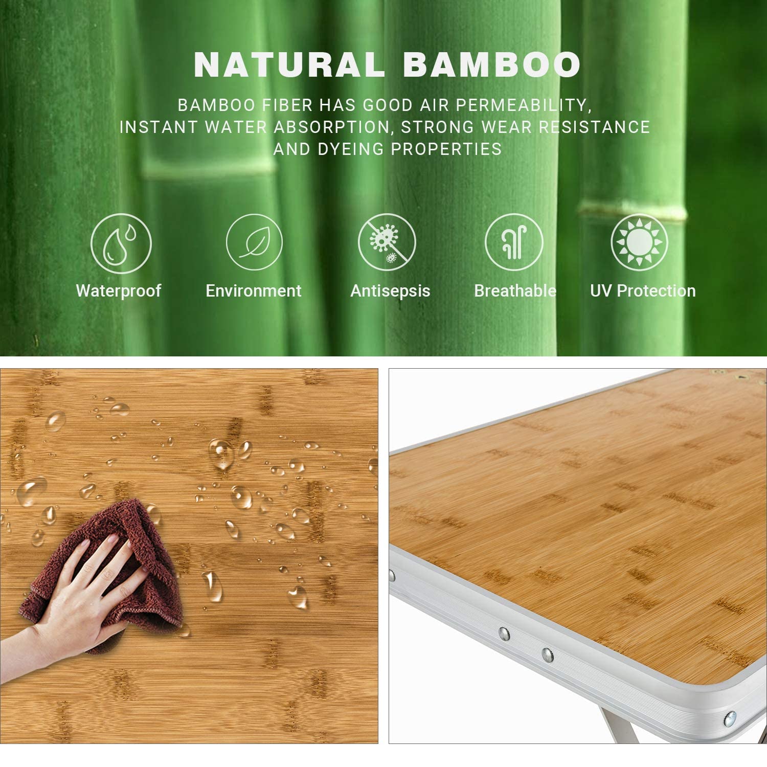 kingcamp-adjustable-bamboo-picnic-camping-table-with-aluminum-frame image 8