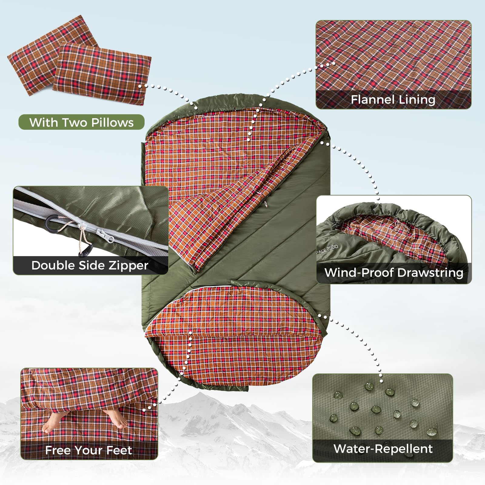 kingcamp-freespace-250d-flannel-lined-double-sleeping-bag image 8
