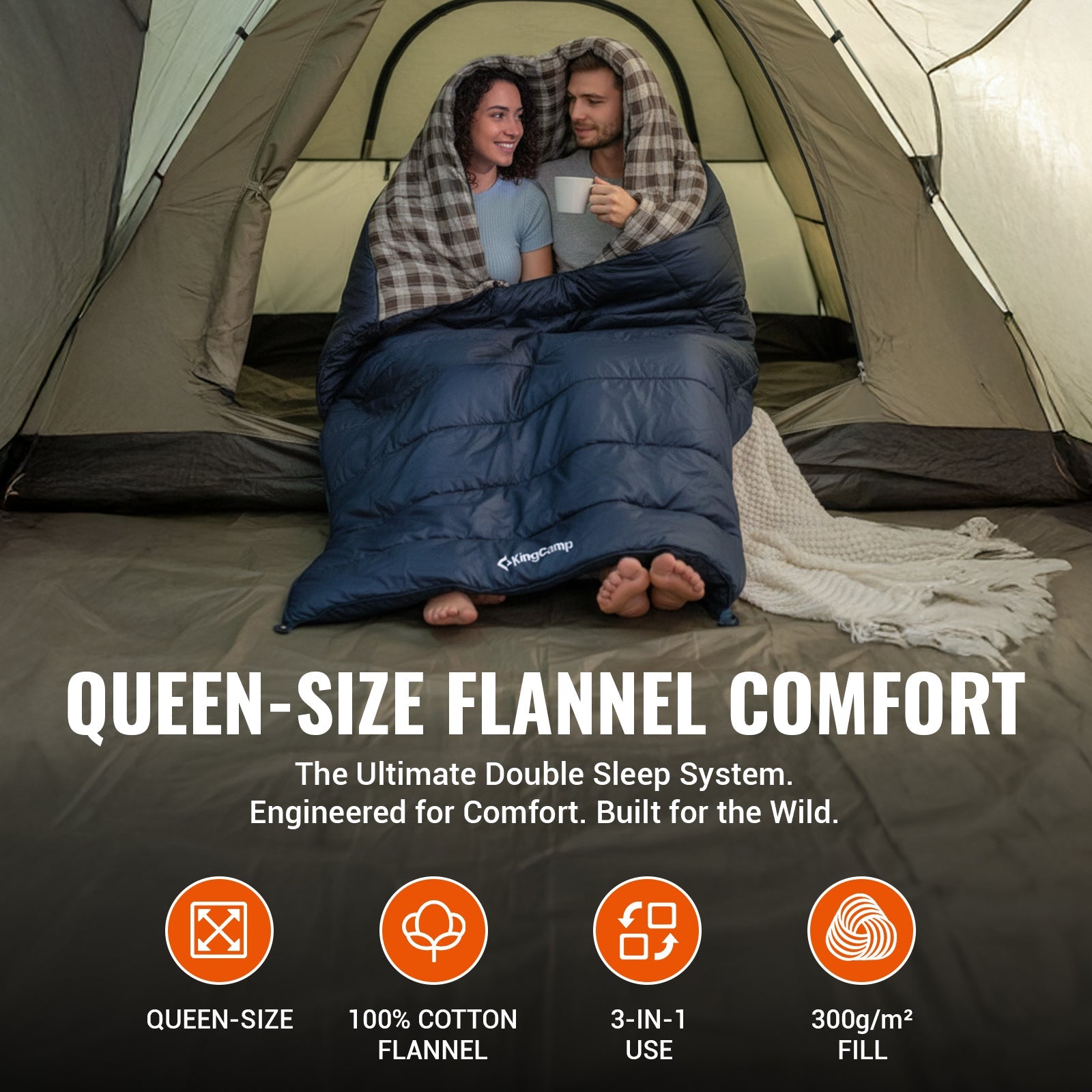 kingcamp-snowflake-300-flannel-double-sleeping-bag-extra-wide-2-person image 3