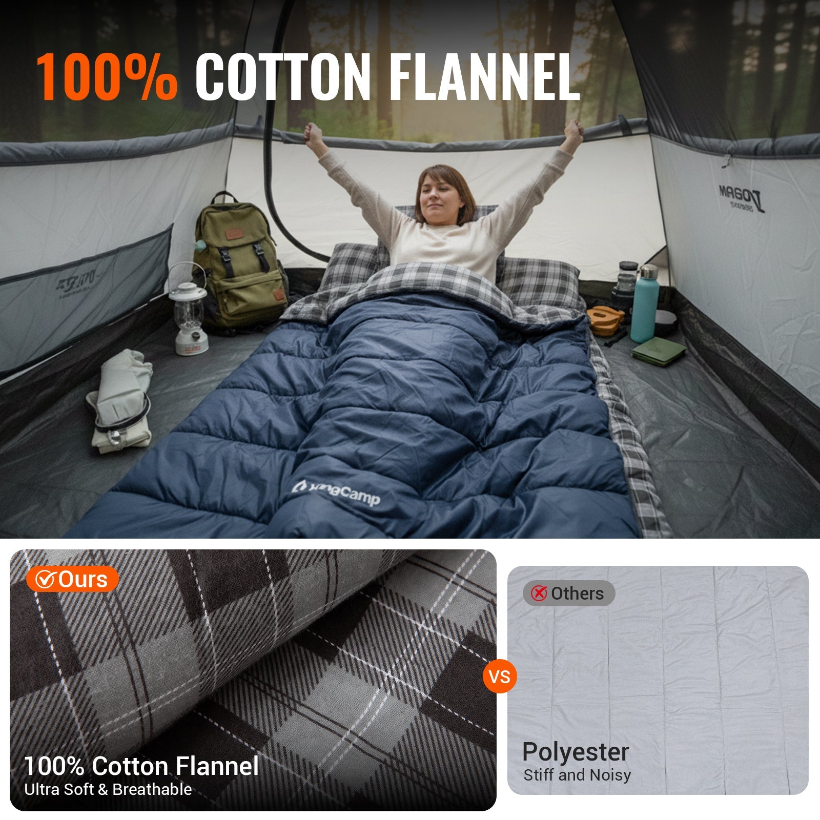 kingcamp-snowflake-300-flannel-double-sleeping-bag-extra-wide-2-person image 4