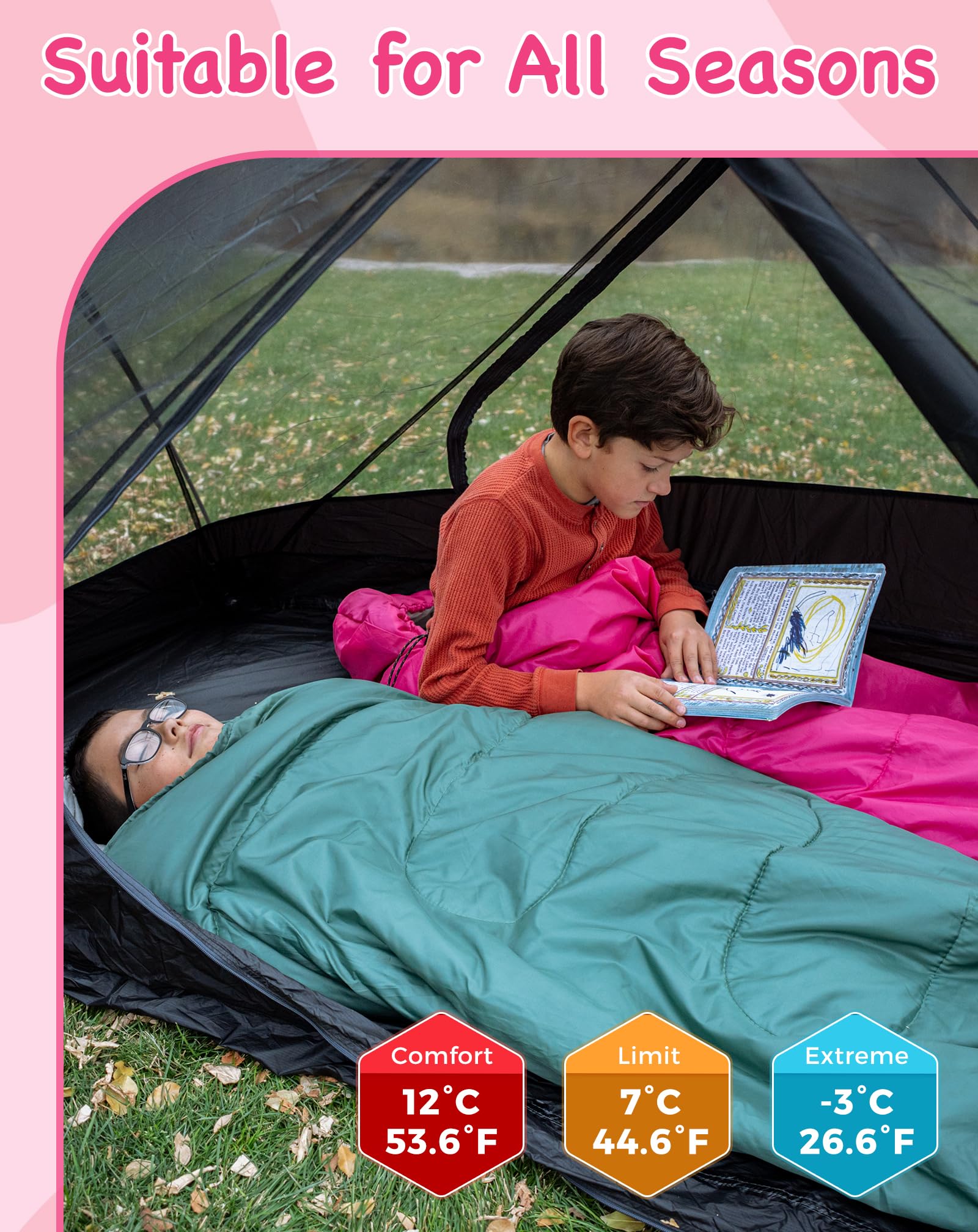 kingcamp-oasis-250s-kids-flannel-sleeping-bag-warm-roomy-and-kid-friendly image 2