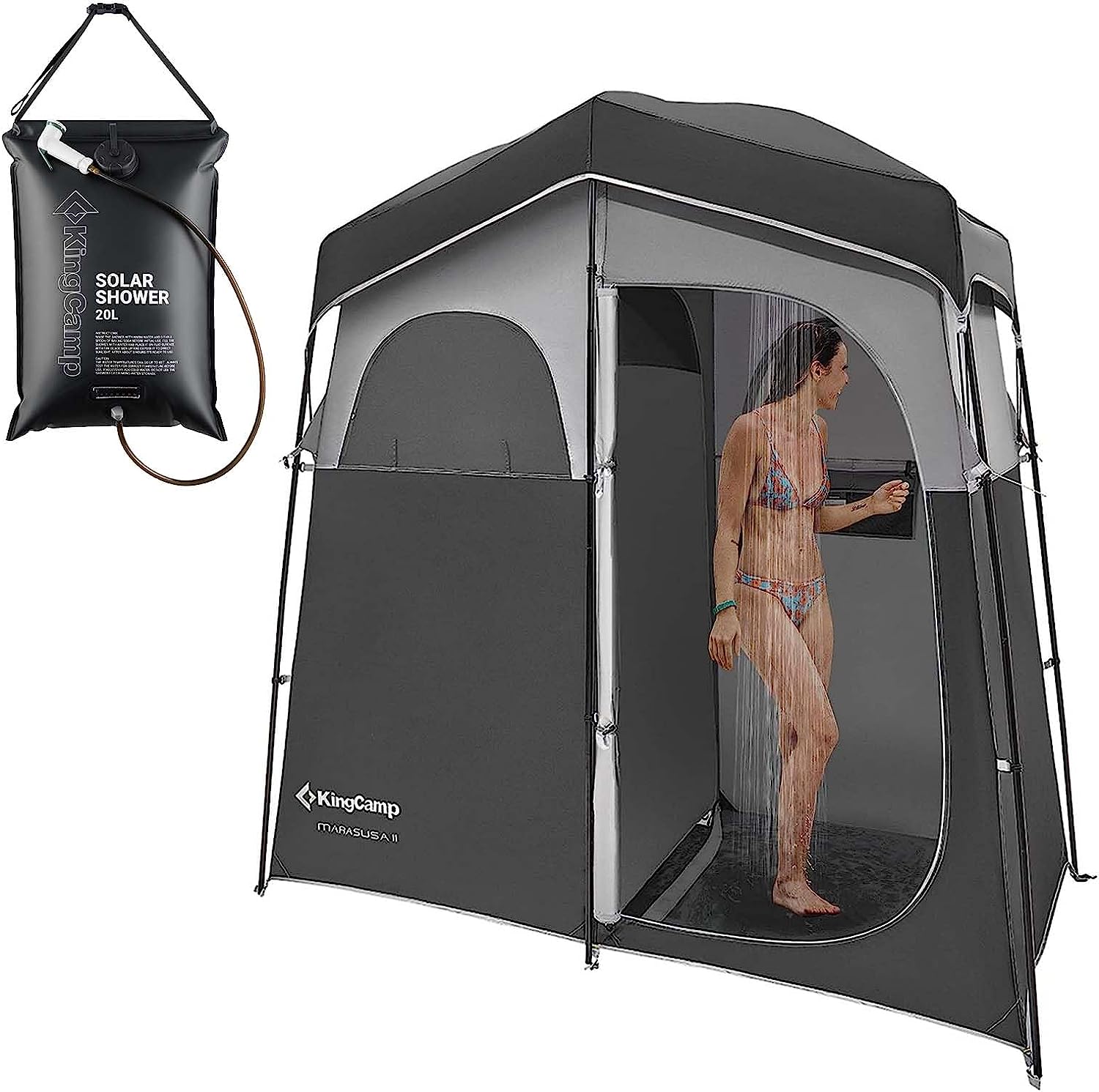 kingcamp-double-room-shower-tent-with-solar-shower-set image 1