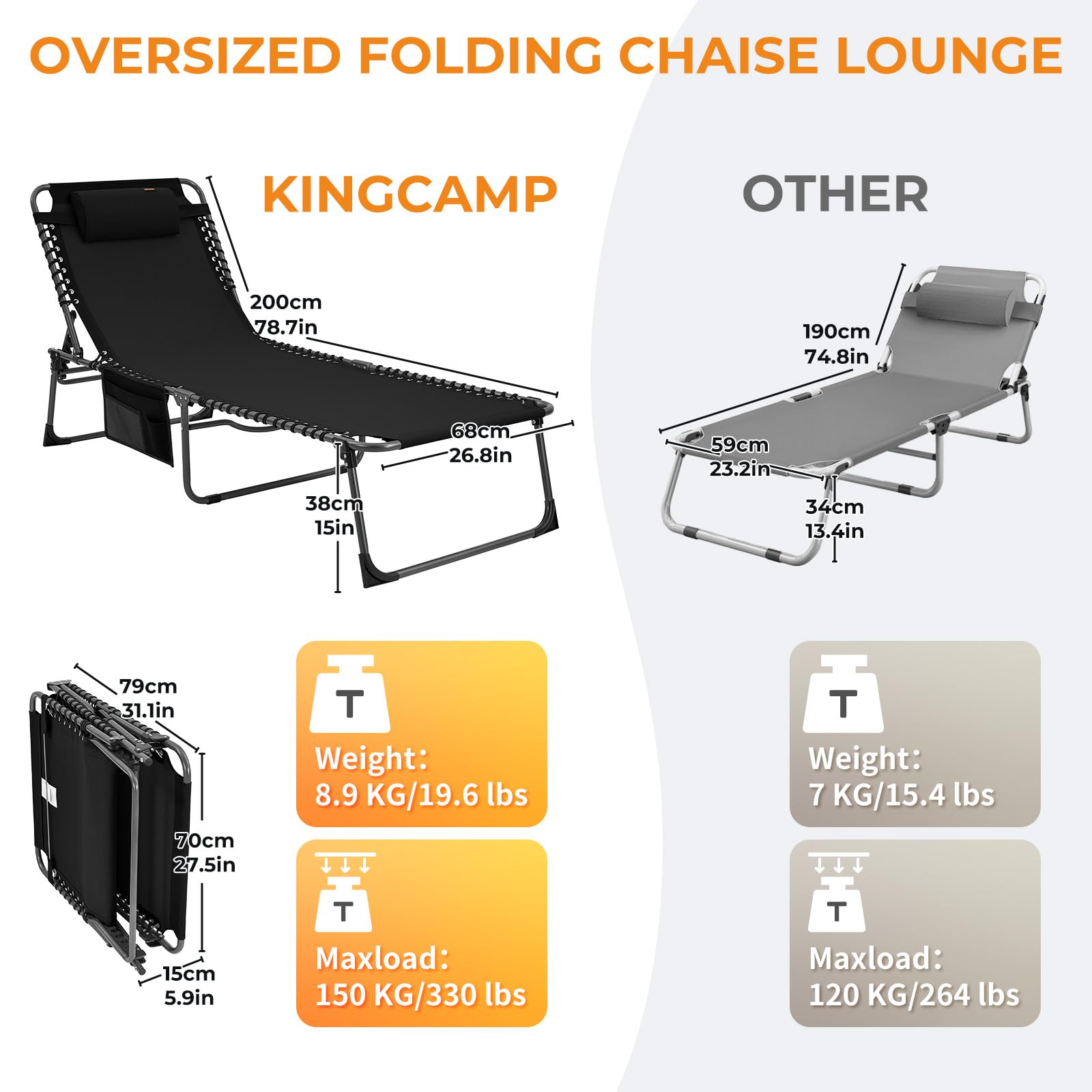 kingcamp-widen-3-folding-lounge-chair-and-cushion-set-5-reclining-positions-330l image 4
