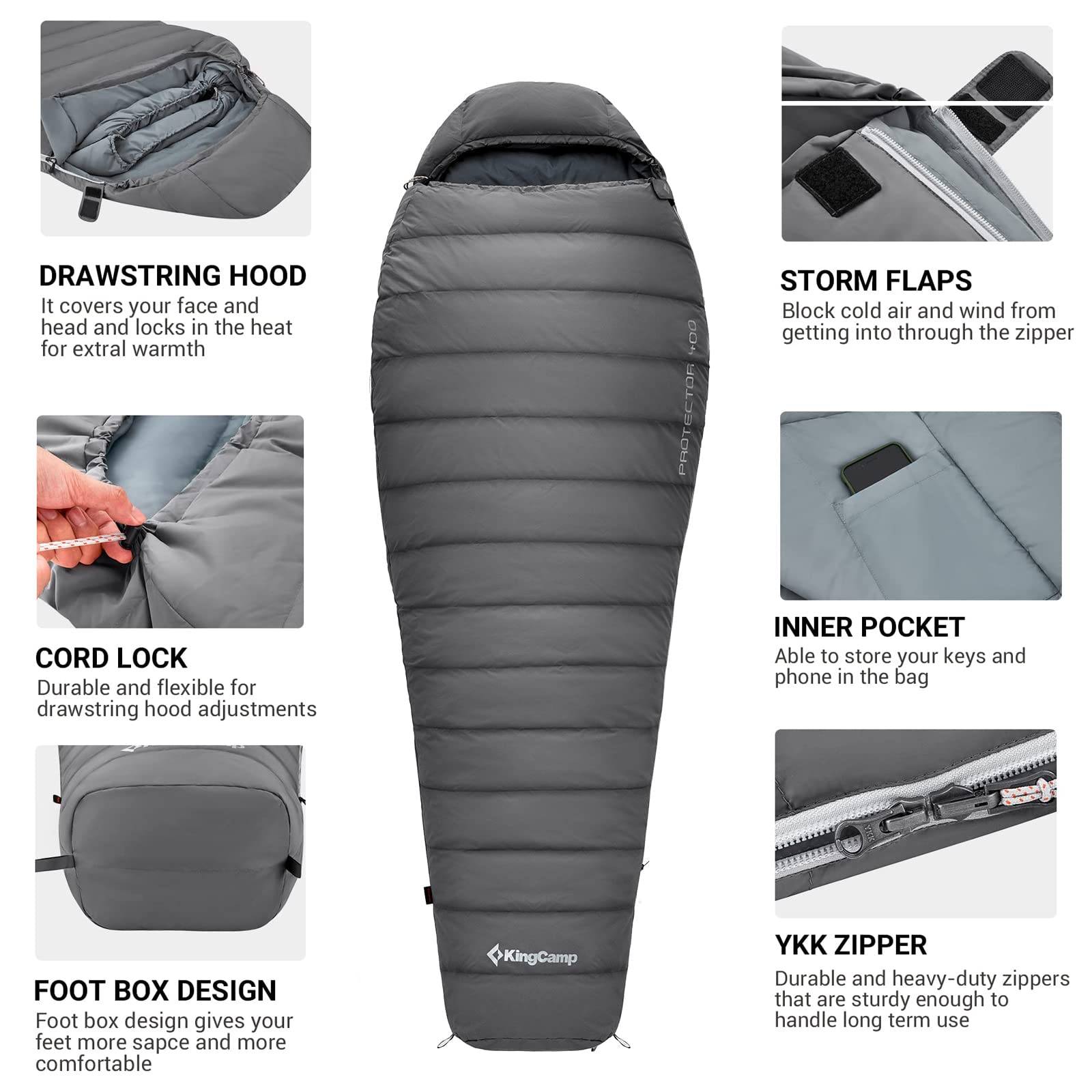 kingcamp-protector-400-down-mummy-sleeping-bag-3-season-lightweight-2-6-lbs image 7
