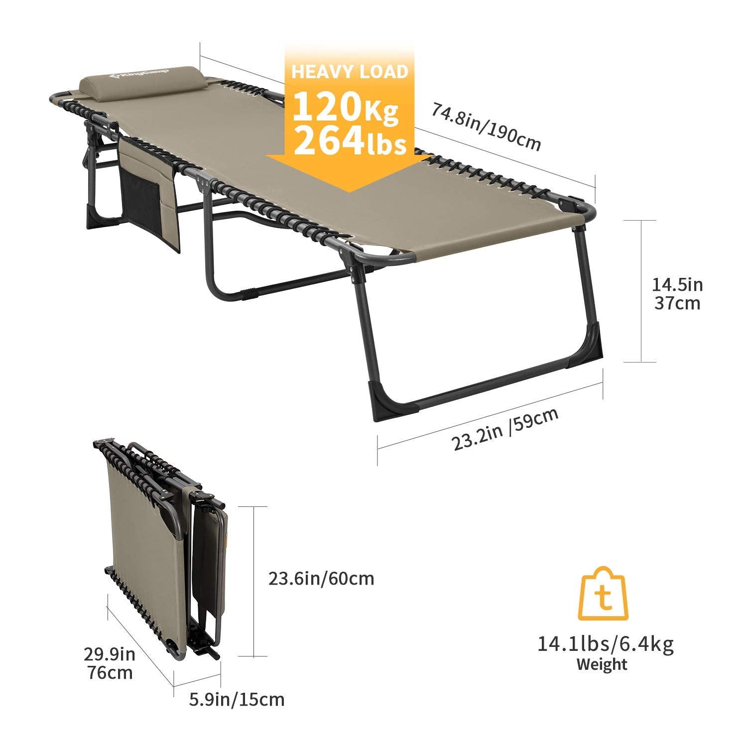 kingcamp-folding-chaise-lounge-chair-4-position image 4