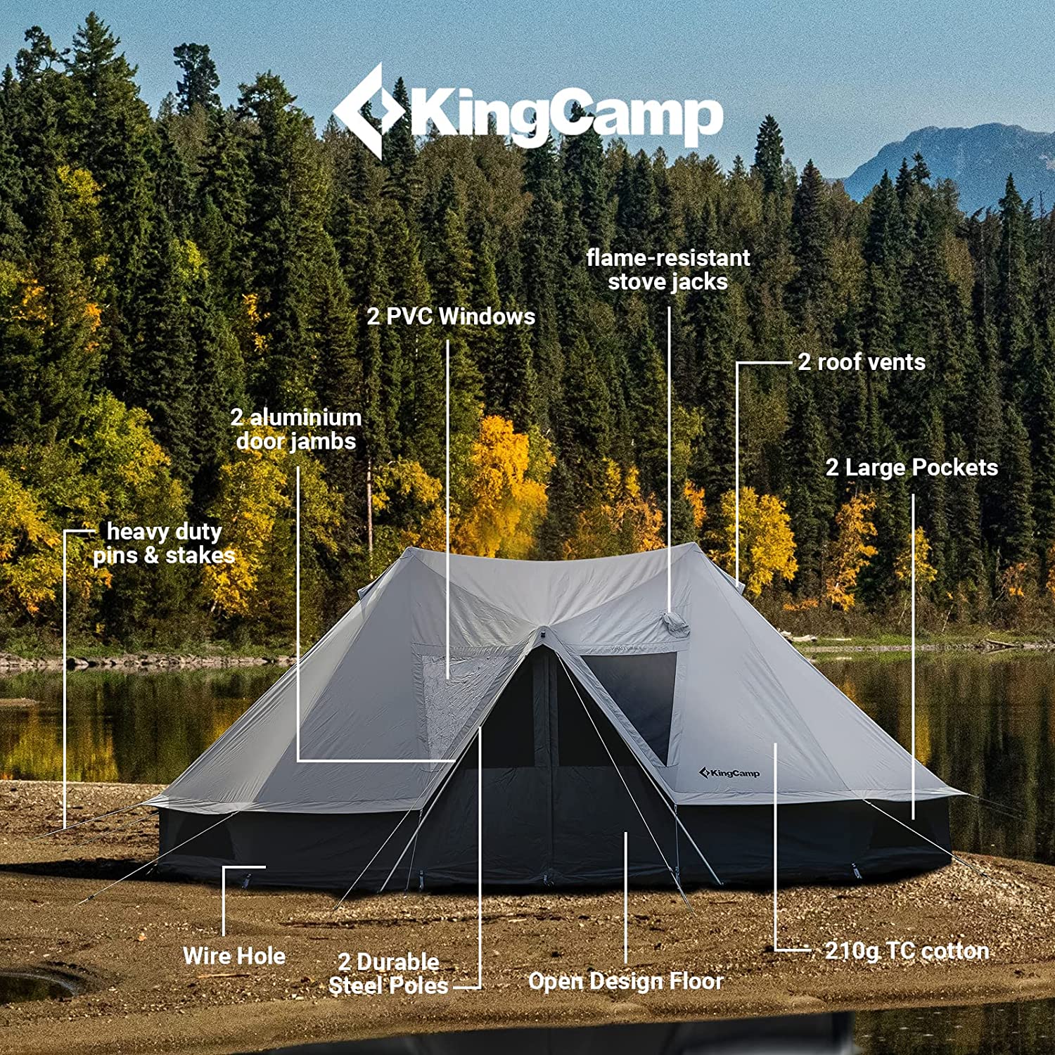 kingcamp-khan-palace-10-12-person-glamping-tent-4-season-poly-cotton-mansion image 5