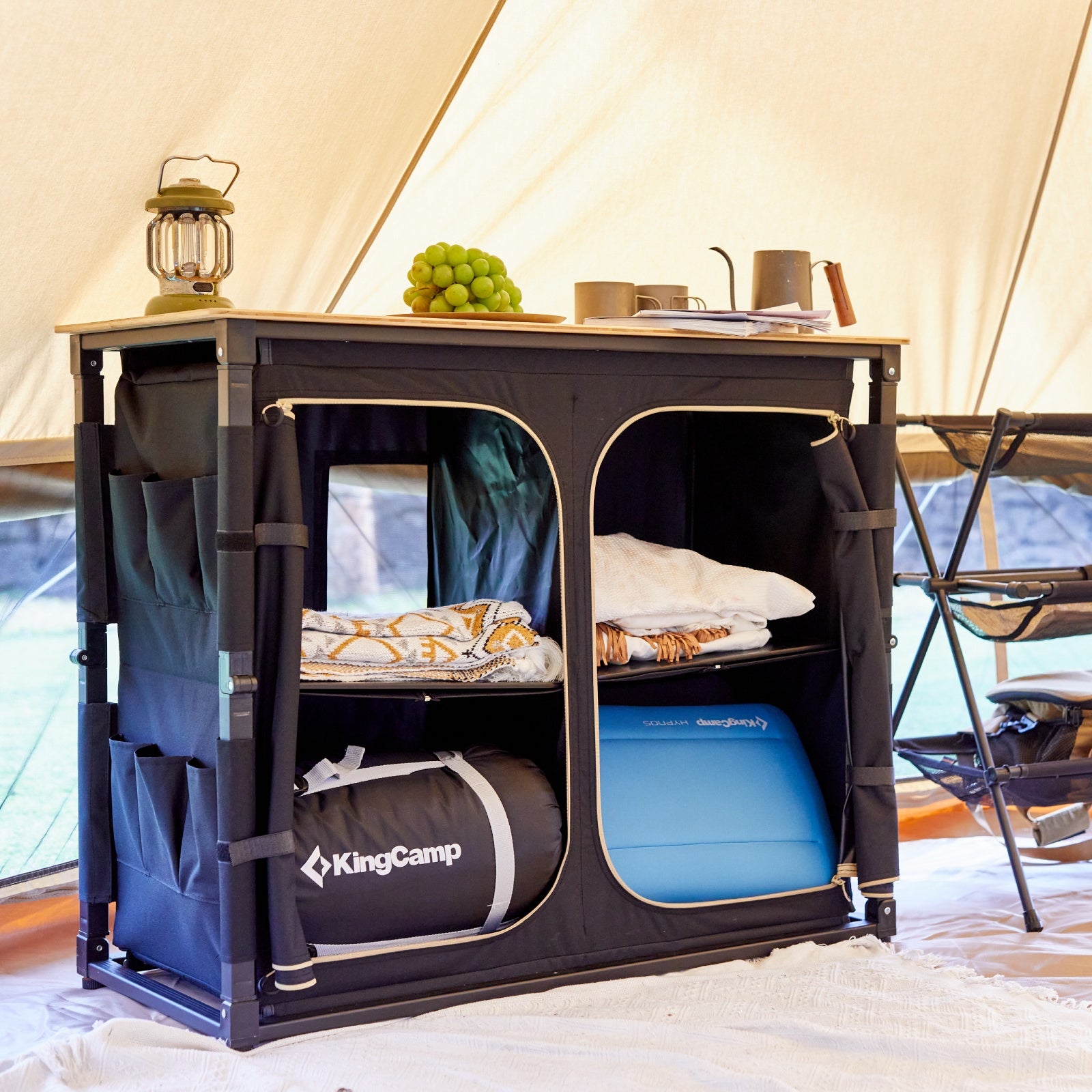 kingcamp-bamboo-camping-kitchen-table-with-lantern-stand-all-in-one-outdoor-cook image 3