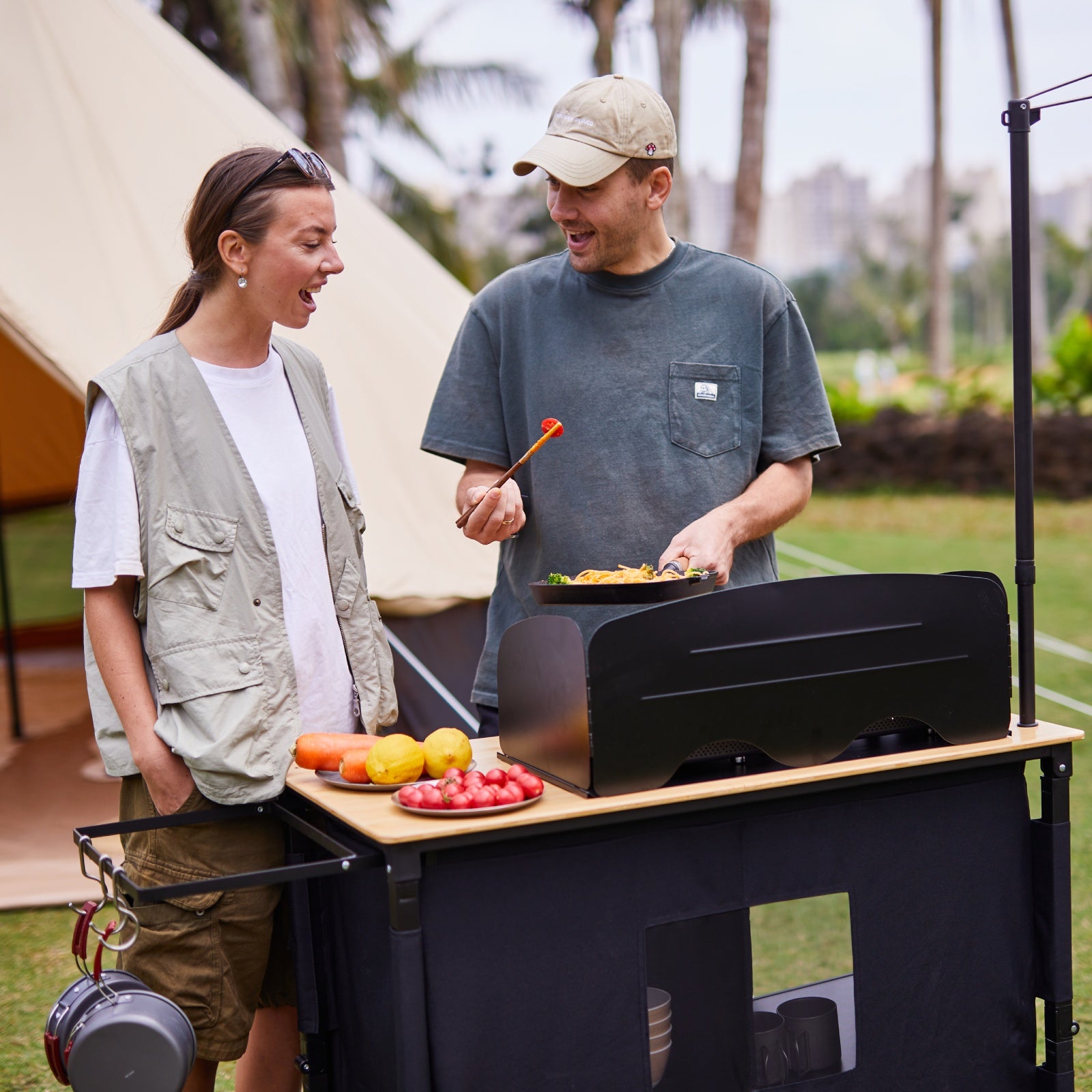 kingcamp-bamboo-camping-kitchen-table-with-lantern-stand-all-in-one-outdoor-cook image 2
