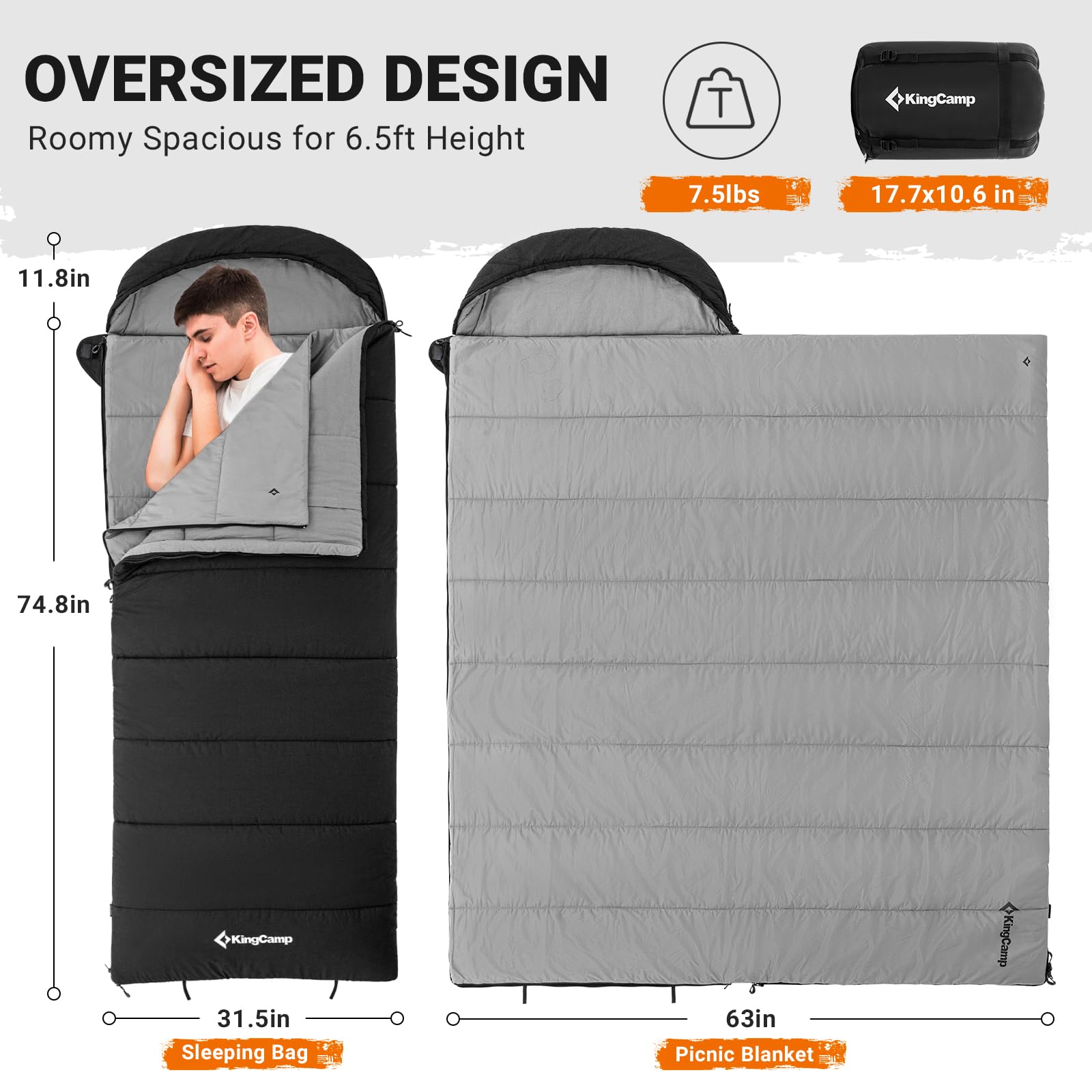 kingcamp-32f-kauai-400-3-in-1-sleeping-bag-envelope-style-with-removable-blanket image 2