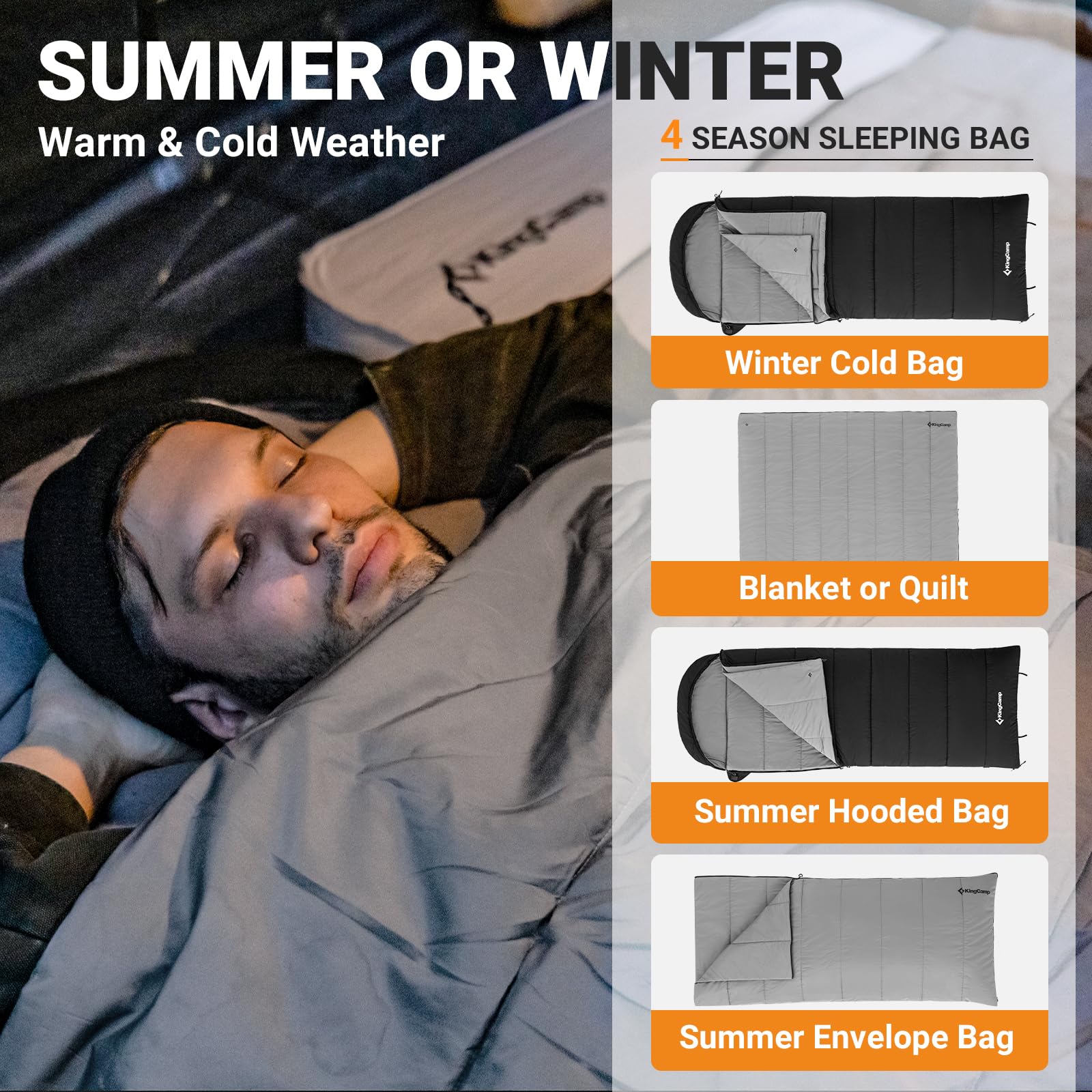 kingcamp-32f-kauai-400-3-in-1-sleeping-bag-envelope-style-with-removable-blanket image 5