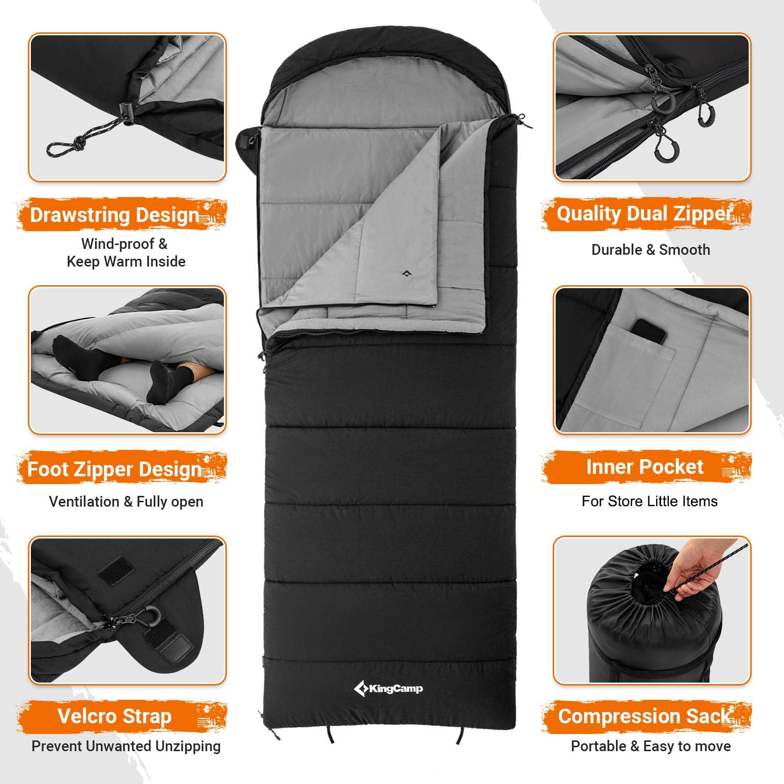 kingcamp-32f-kauai-400-3-in-1-sleeping-bag-envelope-style-with-removable-blanket image 6