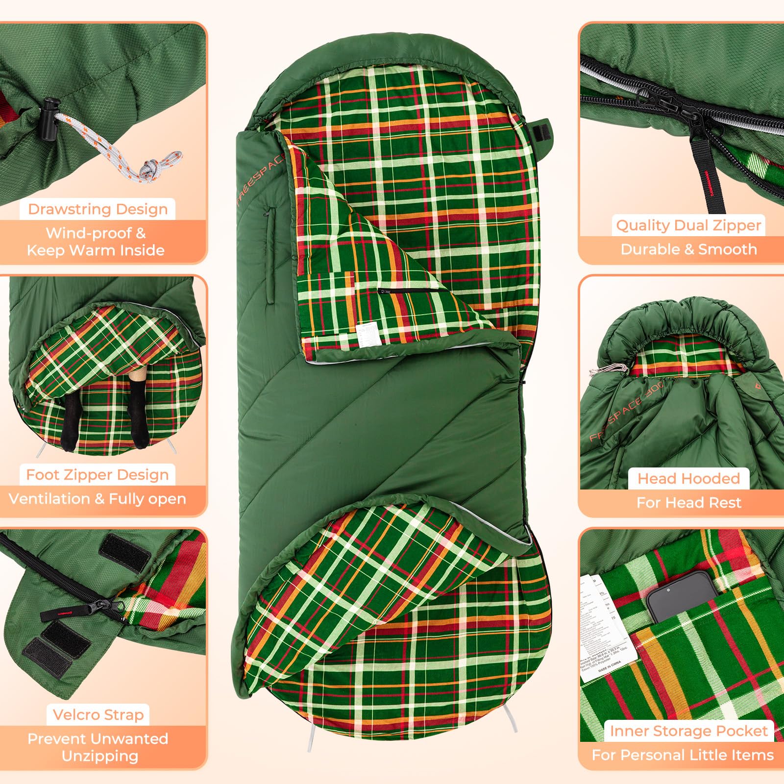 kingcamp-lightweight-flannel-camping-sleeping-bag-xl image 8