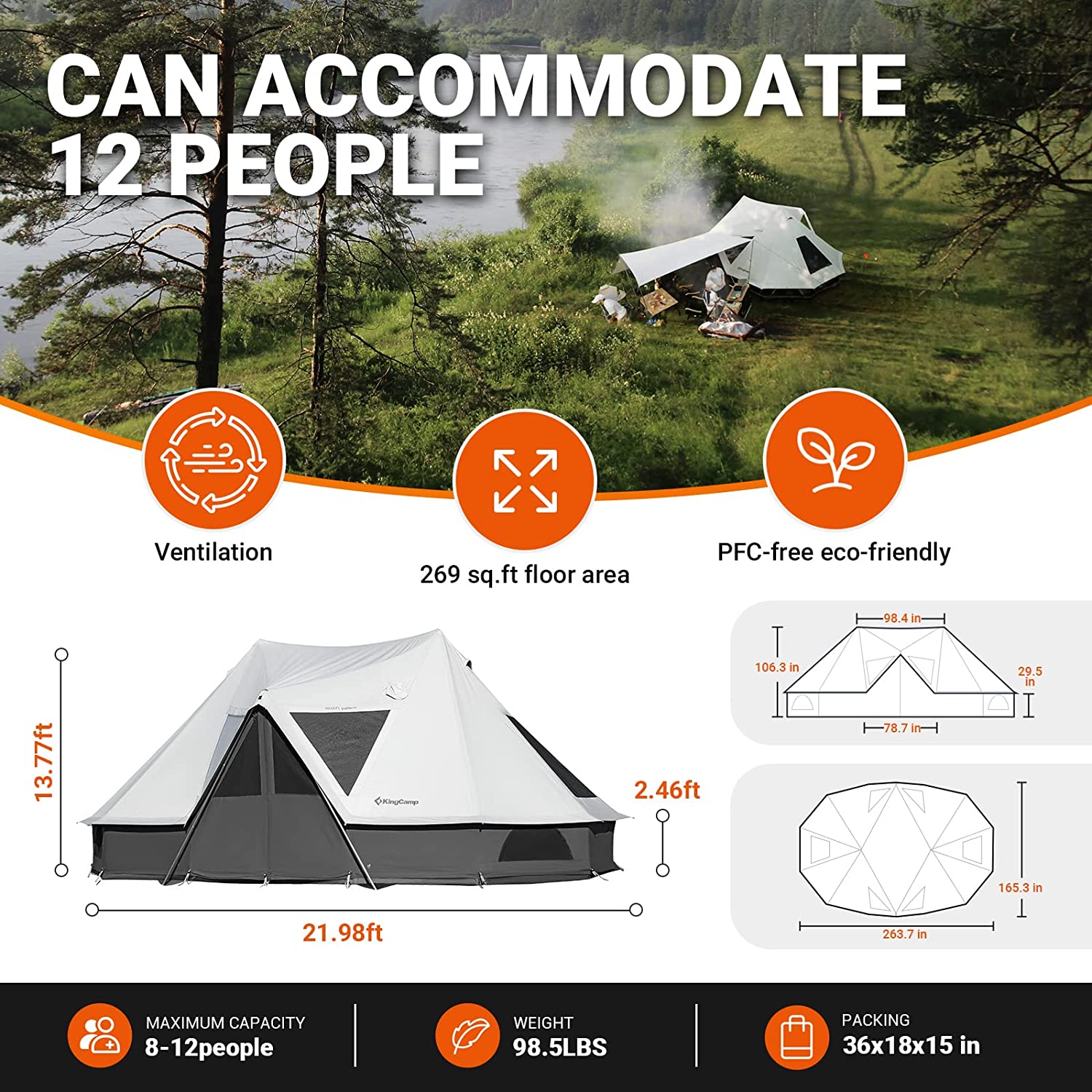 kingcamp-khan-palace-10-12-person-glamping-tent-4-season-poly-cotton-mansion image 8