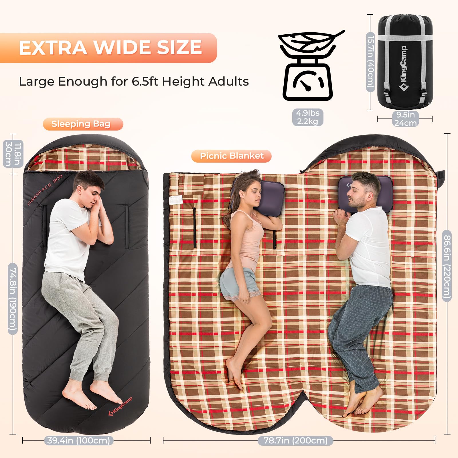 kingcamp-lightweight-flannel-camping-sleeping-bag-xl image 2