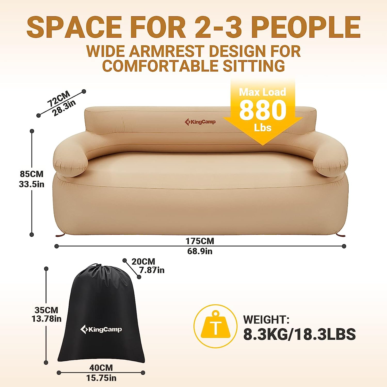 kingcamp-2-person-oxford-inflatable-sofa-with-pump-tent-pegs-set image 2