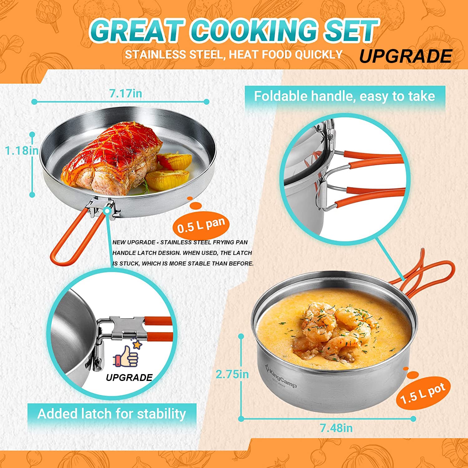 kingcamp-adventurer-stainless-steel-2-3-person-cookware-mess-kit-camping-cook-se image 2