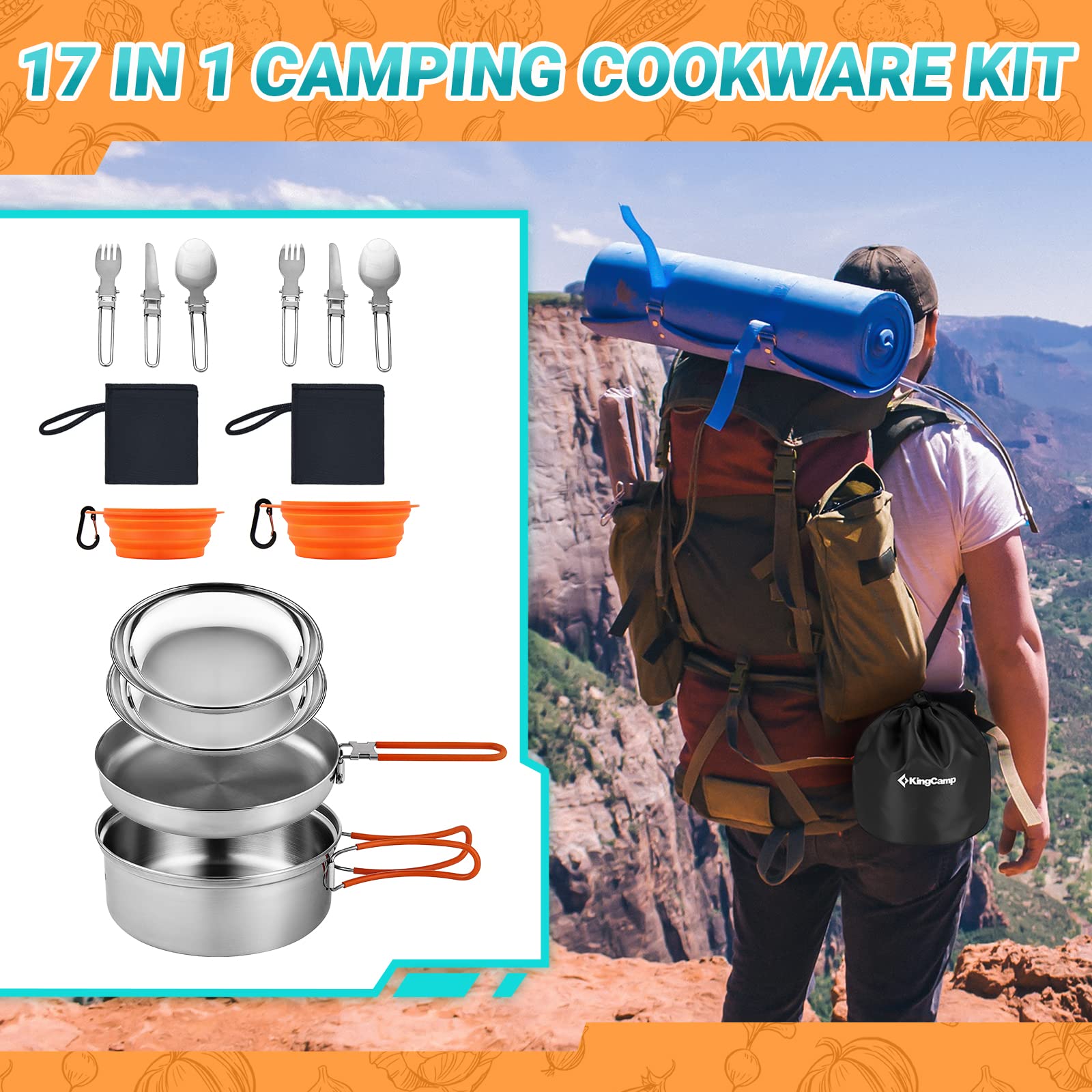 kingcamp-adventurer-stainless-steel-2-3-person-cookware-mess-kit-camping-cook-se image 7