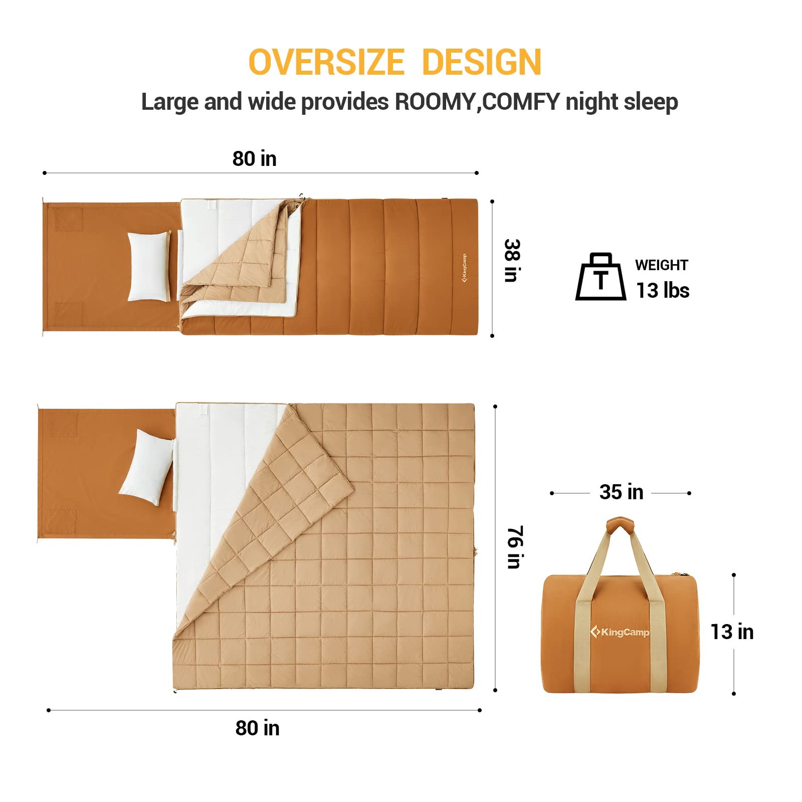 kingcamp-0-degree-flannel-sleeping-bag-3-in-1-rectangular-for-versatile-comfort image 3
