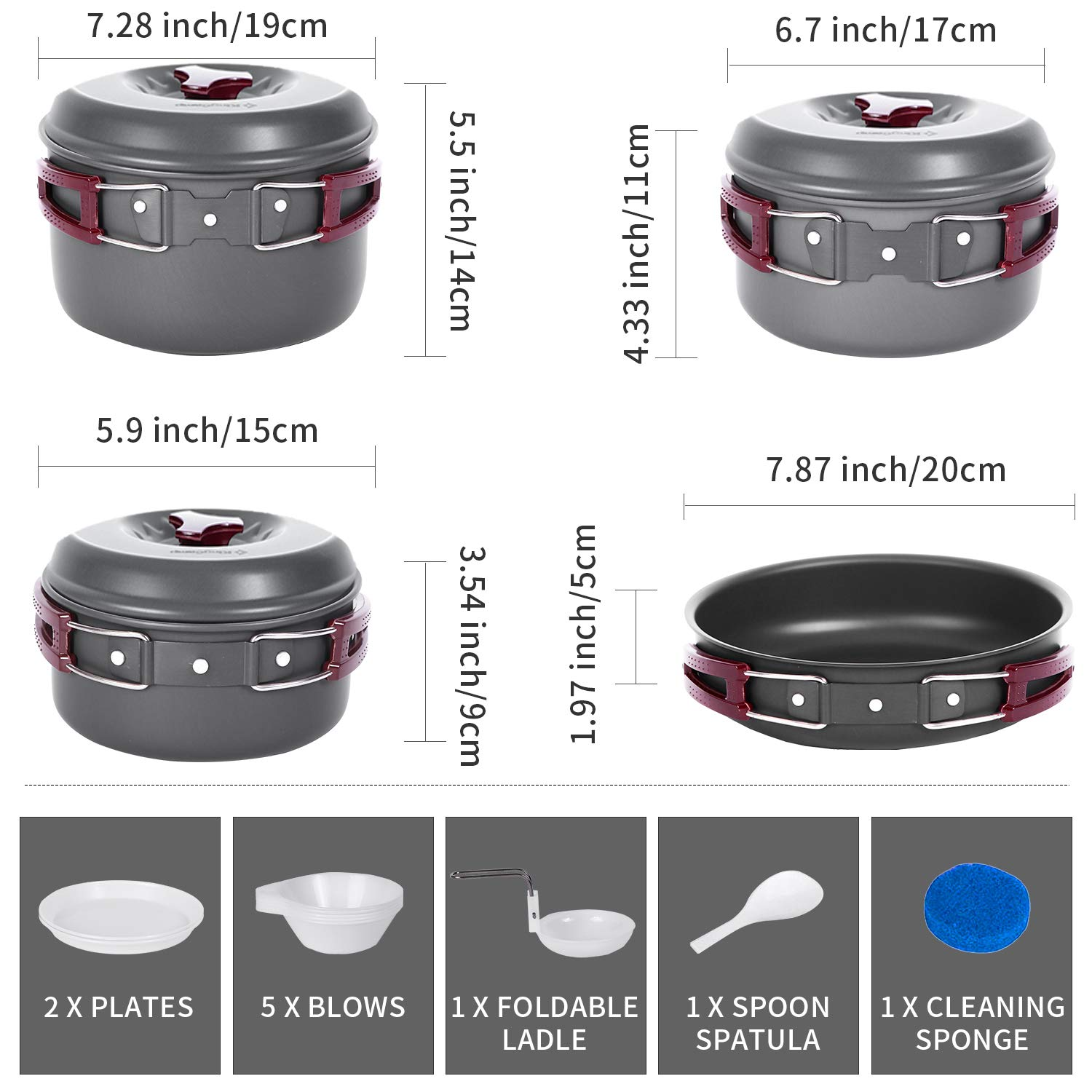 kingcamp-18-piece-camping-cookware-set-with-large-pot-medium-pot-and-frying-pan image 2